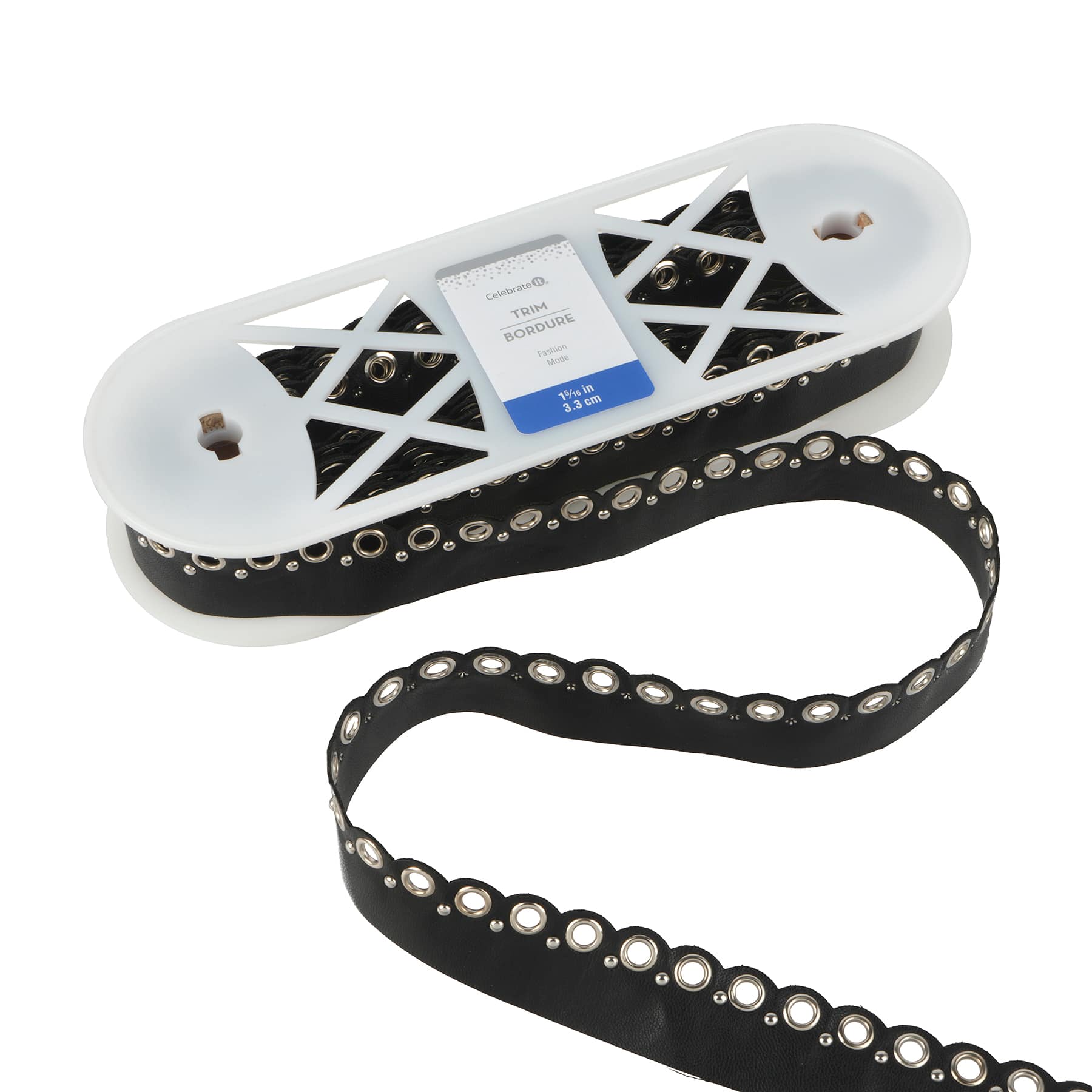 1 5/16" Black Scalloped Faux Leather Eyelet Trim by Celebrate It® Fashion Mode