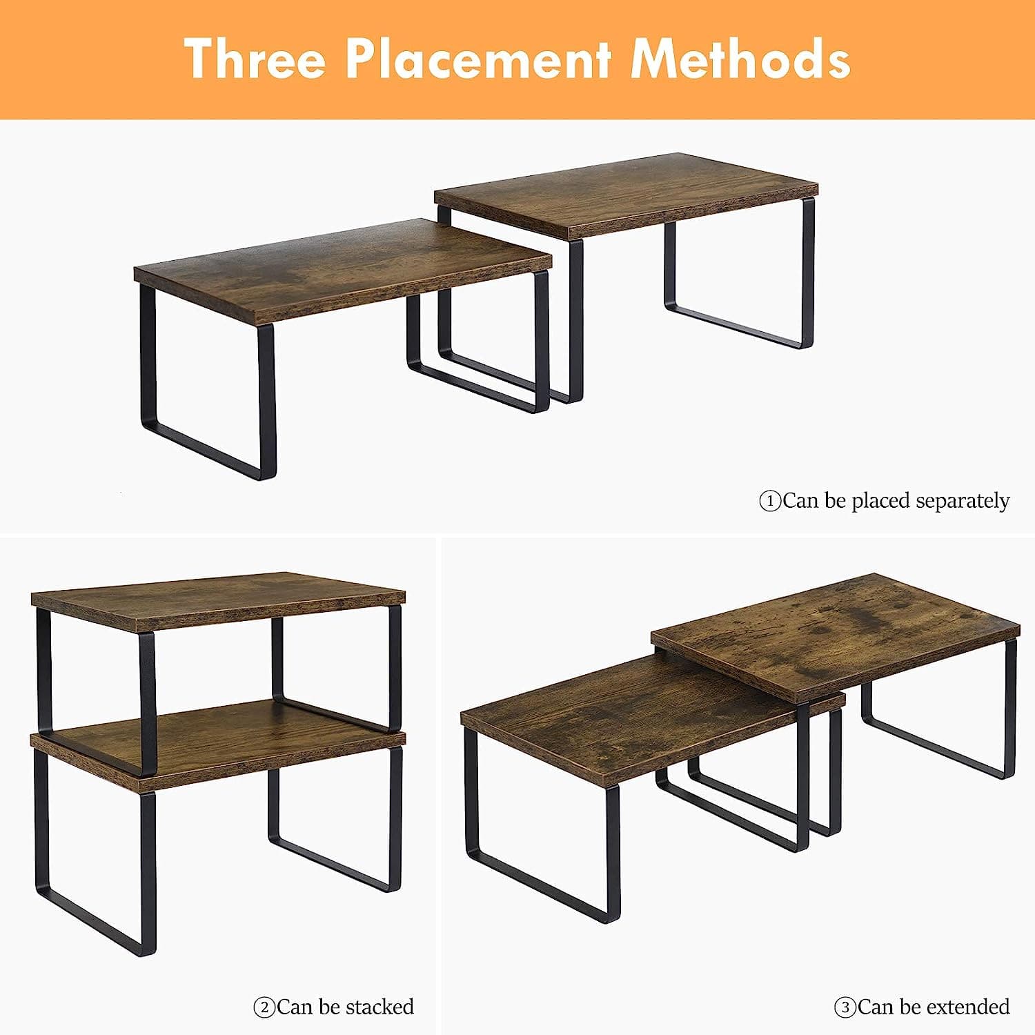 NEX™ 12" Rustic Brown & Black 3-Tier Kitchen Cabinet Organizer Set