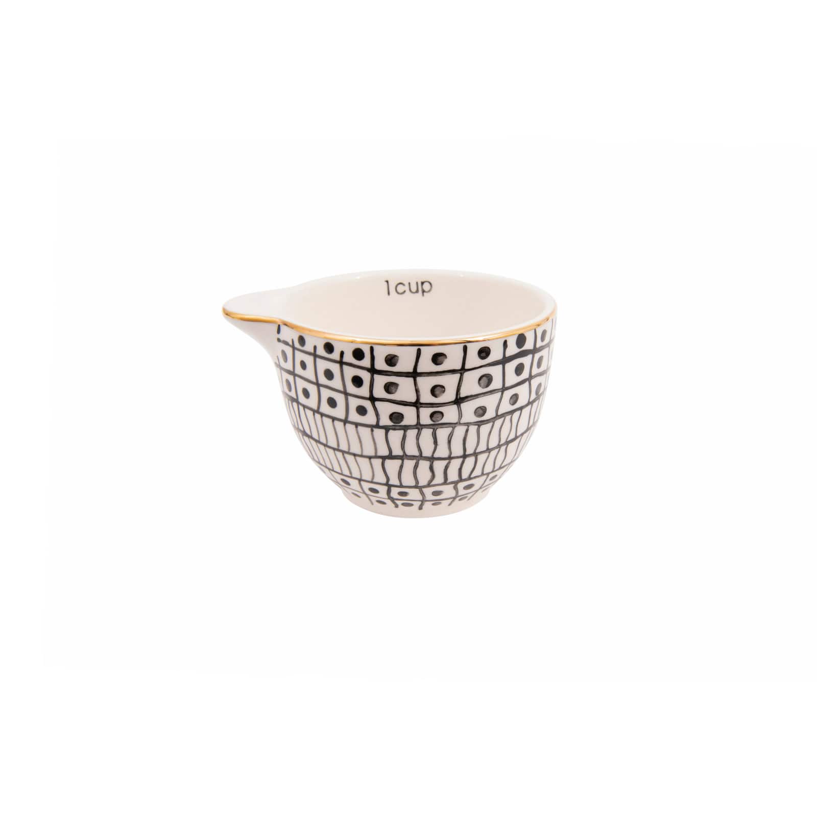 Hello Honey® Black & White Stoneware Measuring Cups with Gold Electroplating, 4ct.