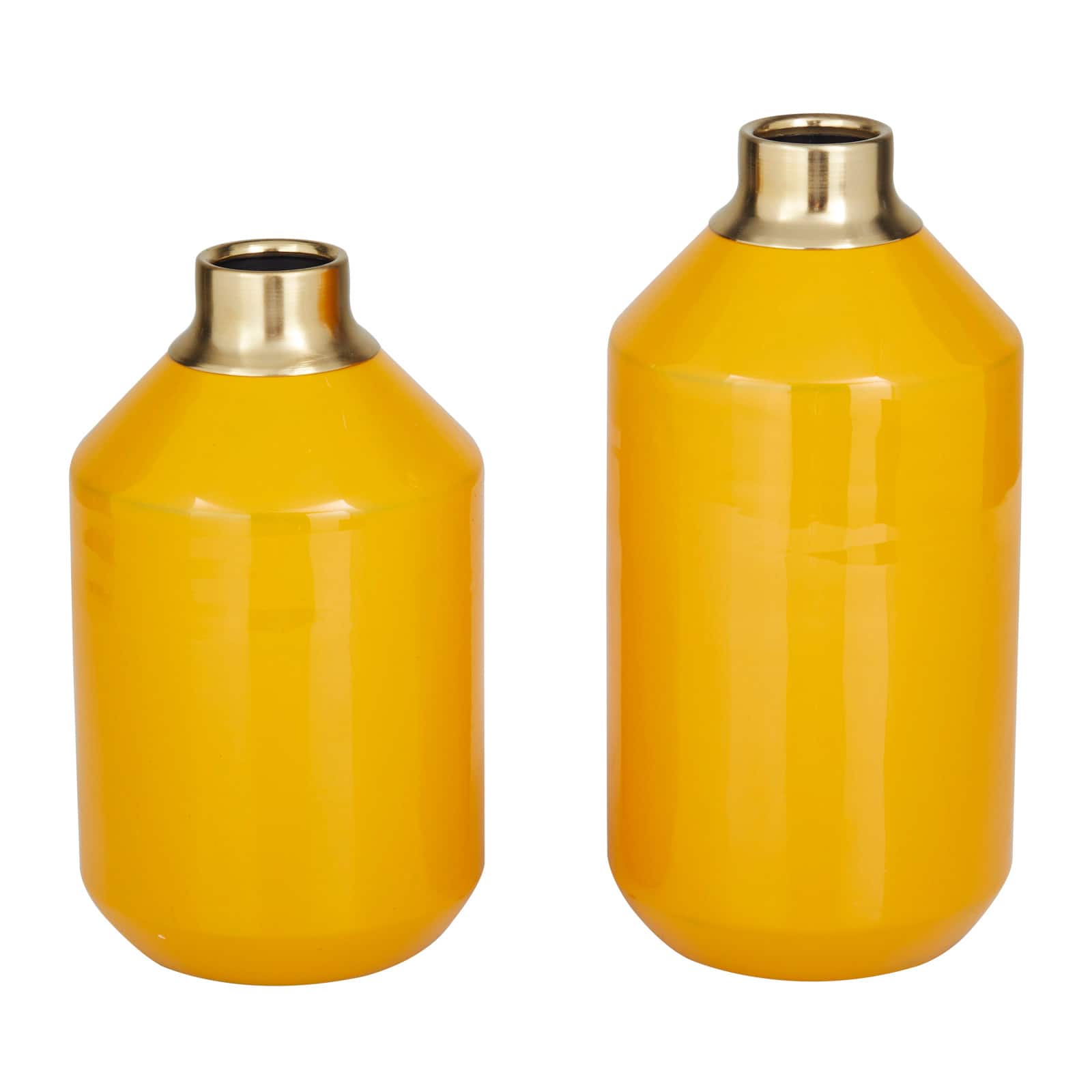 Set of 2" Yellow Metal Modern Vase, 10" x 5" x 5"
