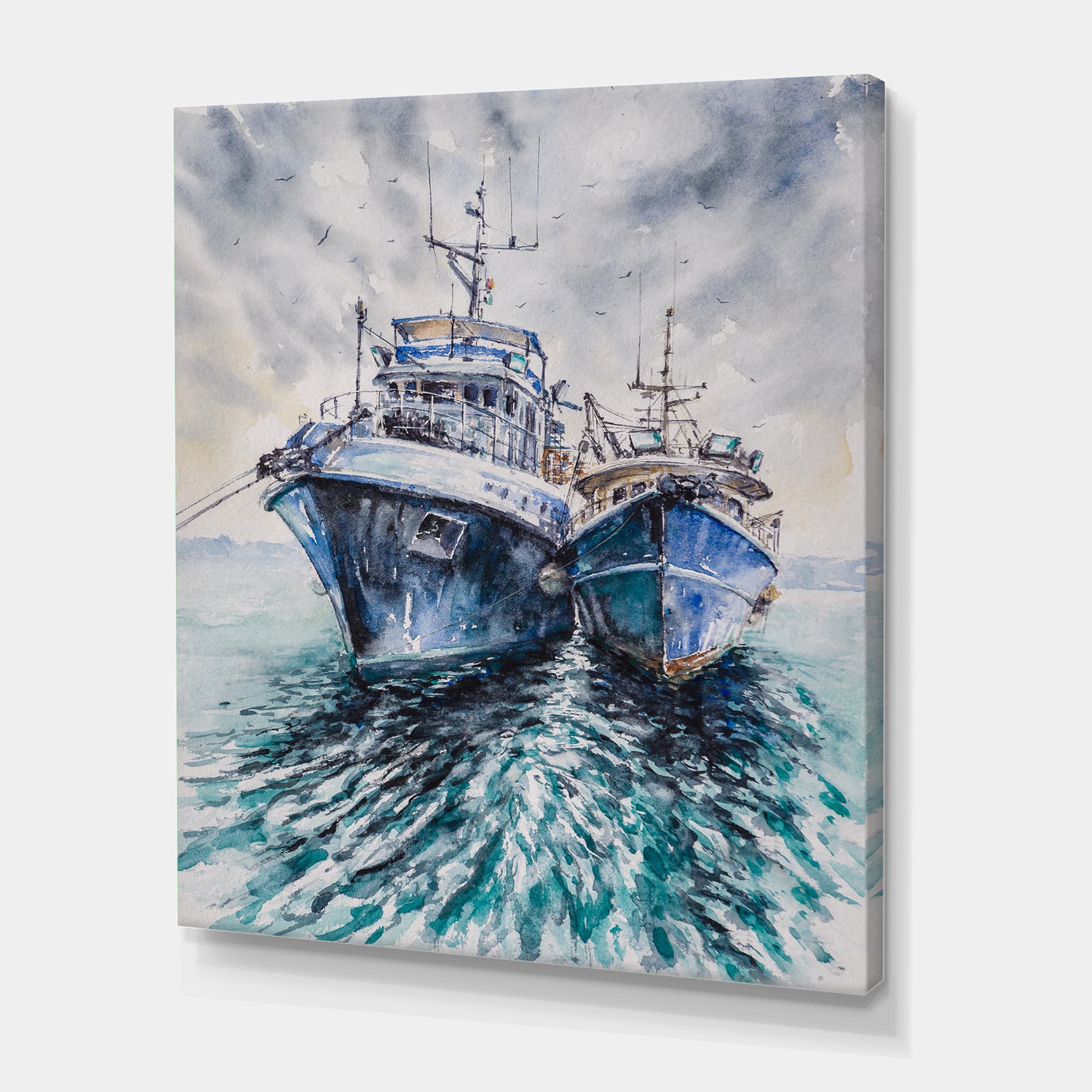 Designart - Two Fishing Boats Before A Storm Anchored - Nautical & Coastal Canvas Wall Art Print