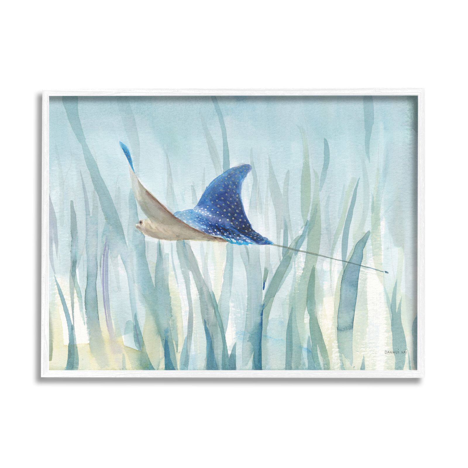 Stupell Industries Stingray Aquatic Animal Ocean Blue Spotted Sea Creature Framed Wall Art