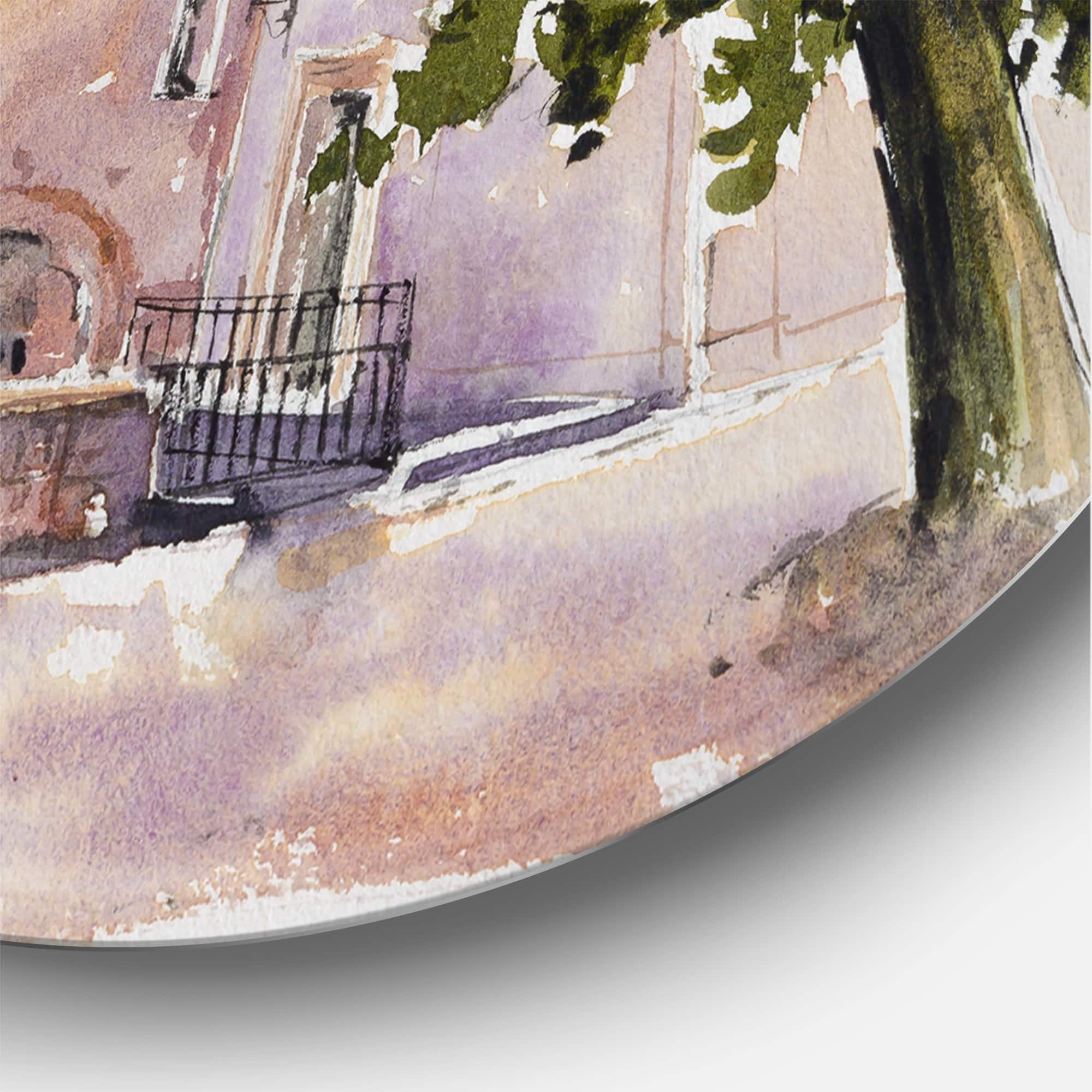 Designart - Rustic Church In The Village - Country Metal Circle Wall Art