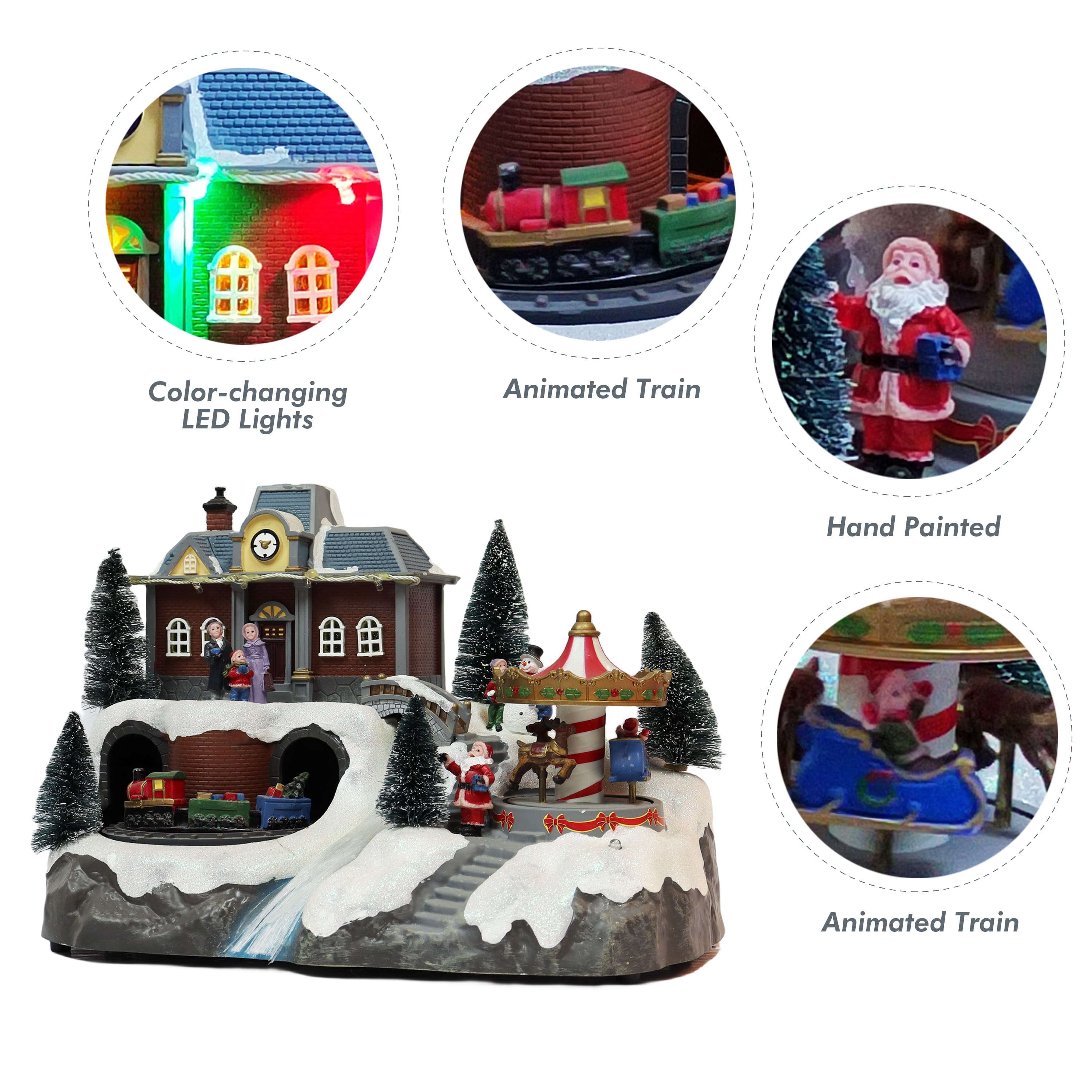 Moments in Time 12.25" Animated Train Station & Carousel Scene Décor