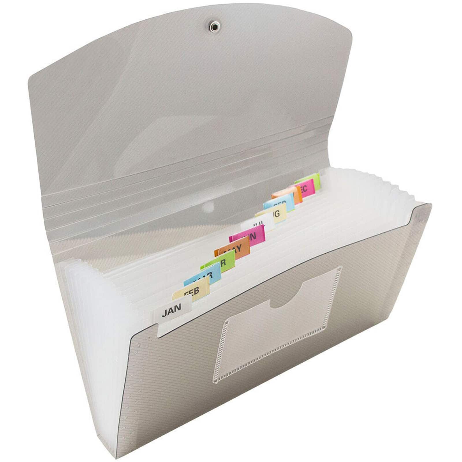 JAM Paper 5" x 10.5" Smokey Gray Plastic 13 Pocket Expanding Accordion File Folder, 2ct.