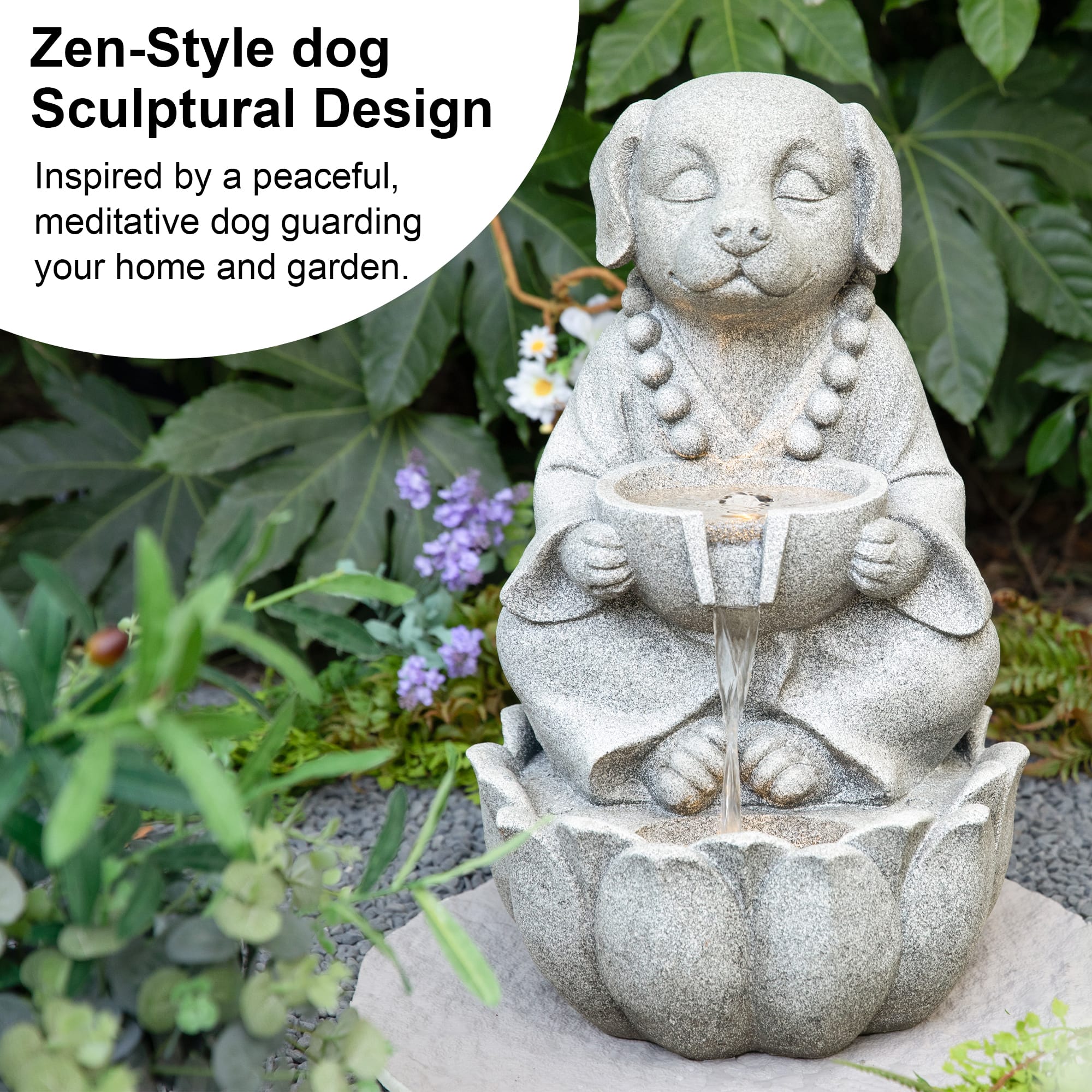 Glitzhome® 21.75" Zen-Style LED 2-Tier Concrete Dog Outdoor Fountain
