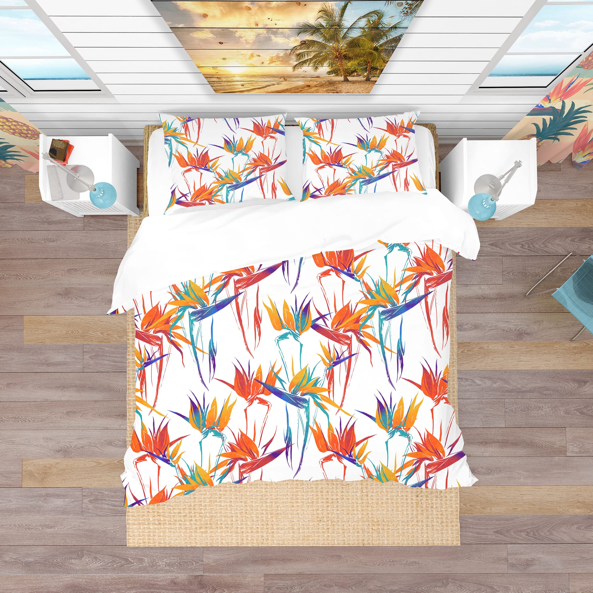 Designart 'Imprints Strelitzia Flowers Mix Repeat Pattern' Tropical Bedding Set