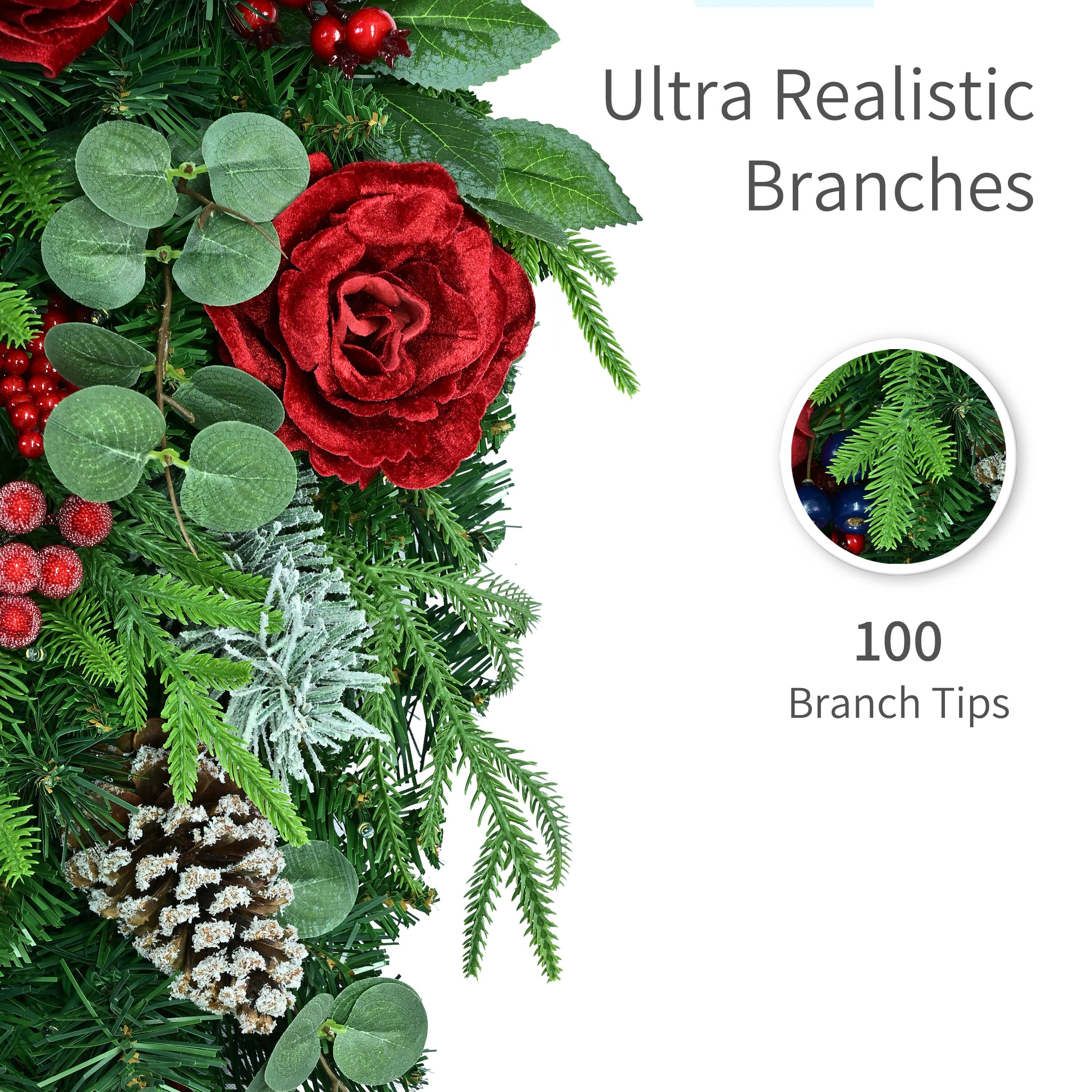 Puleo International 28" Pre-Lit Roses, Pinecones & Leaves Artificial Teardrop Swag