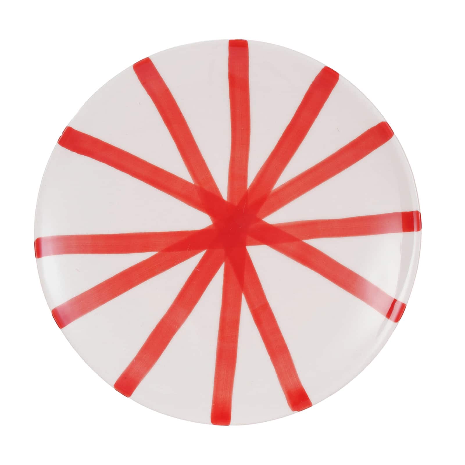 Hello Honey® 6" Hand-Painted Red & Cream Stripes Stoneware Pedestal