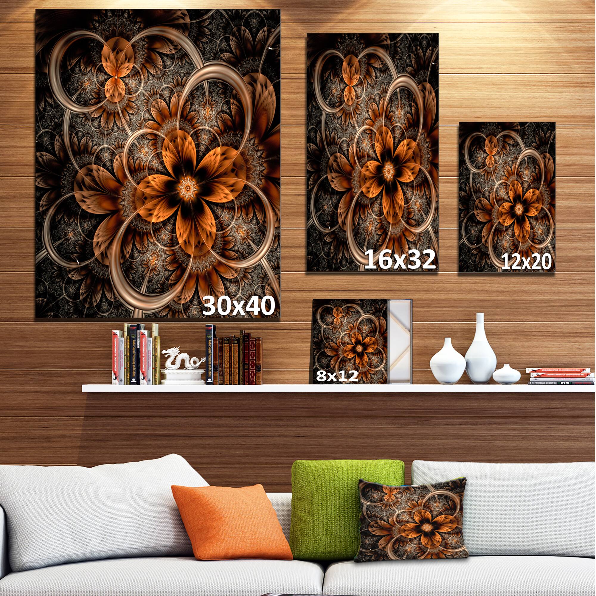 Designart - Dark Orange Digital Art Fractal Flower
