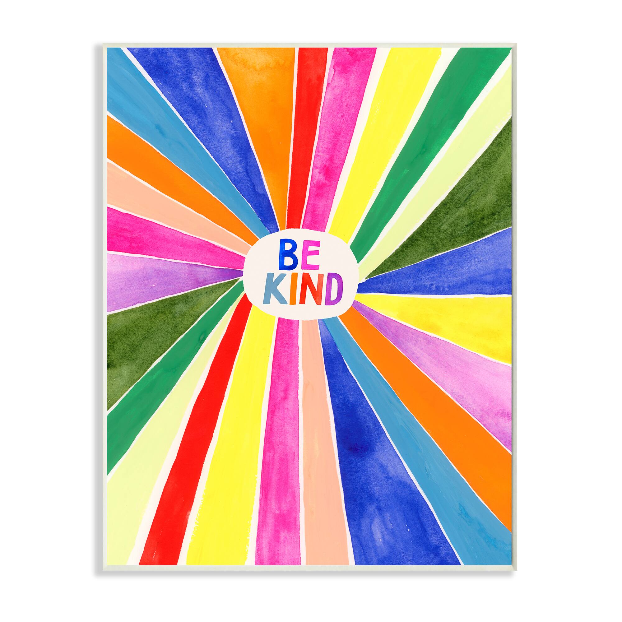 Stupell Industries Be Kind Phrase Rainbow Stripe Burst Wood Wall Plaque
