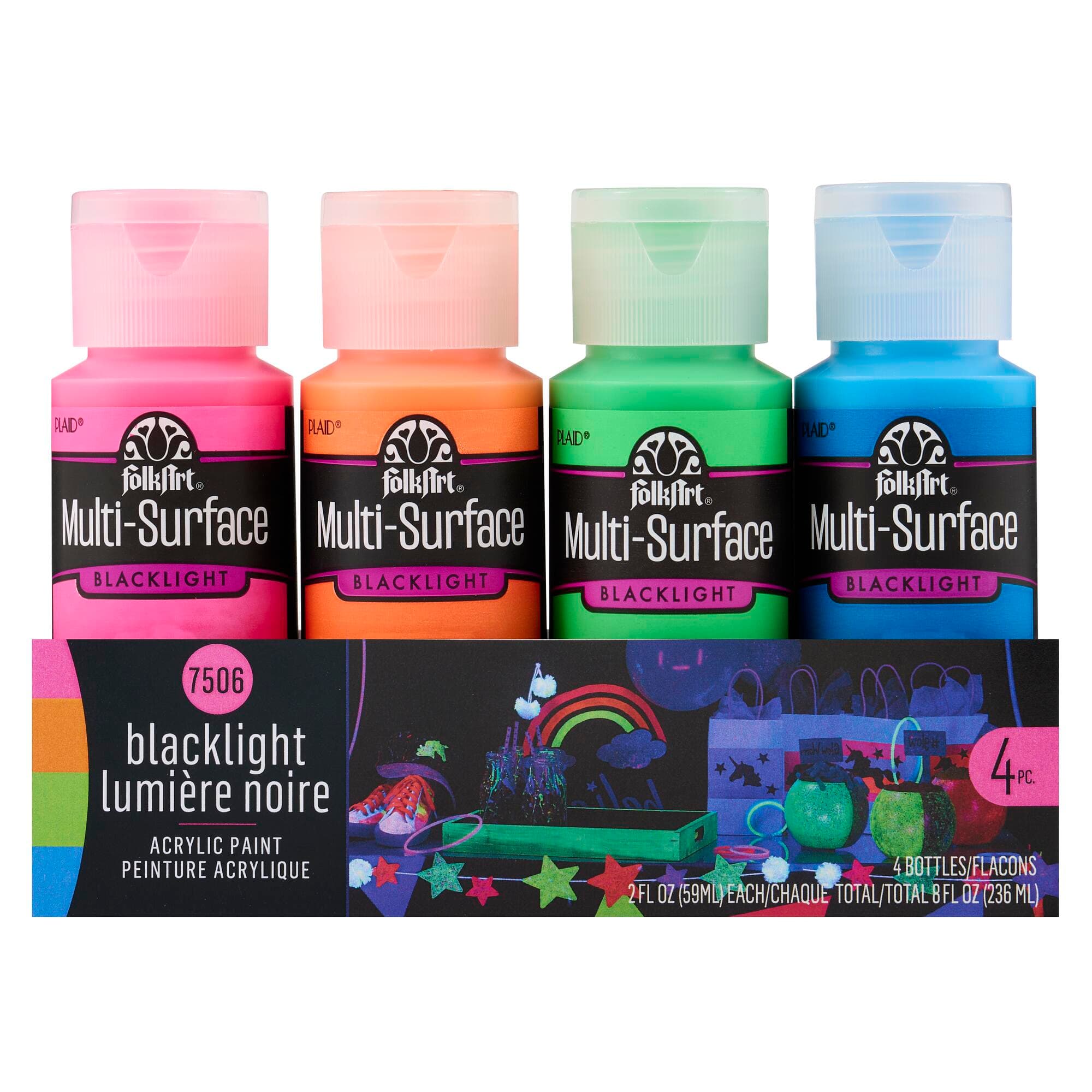 FolkArt® Multi-Surface Neon Blacklight™ 4 Color Acrylic Paint Set
