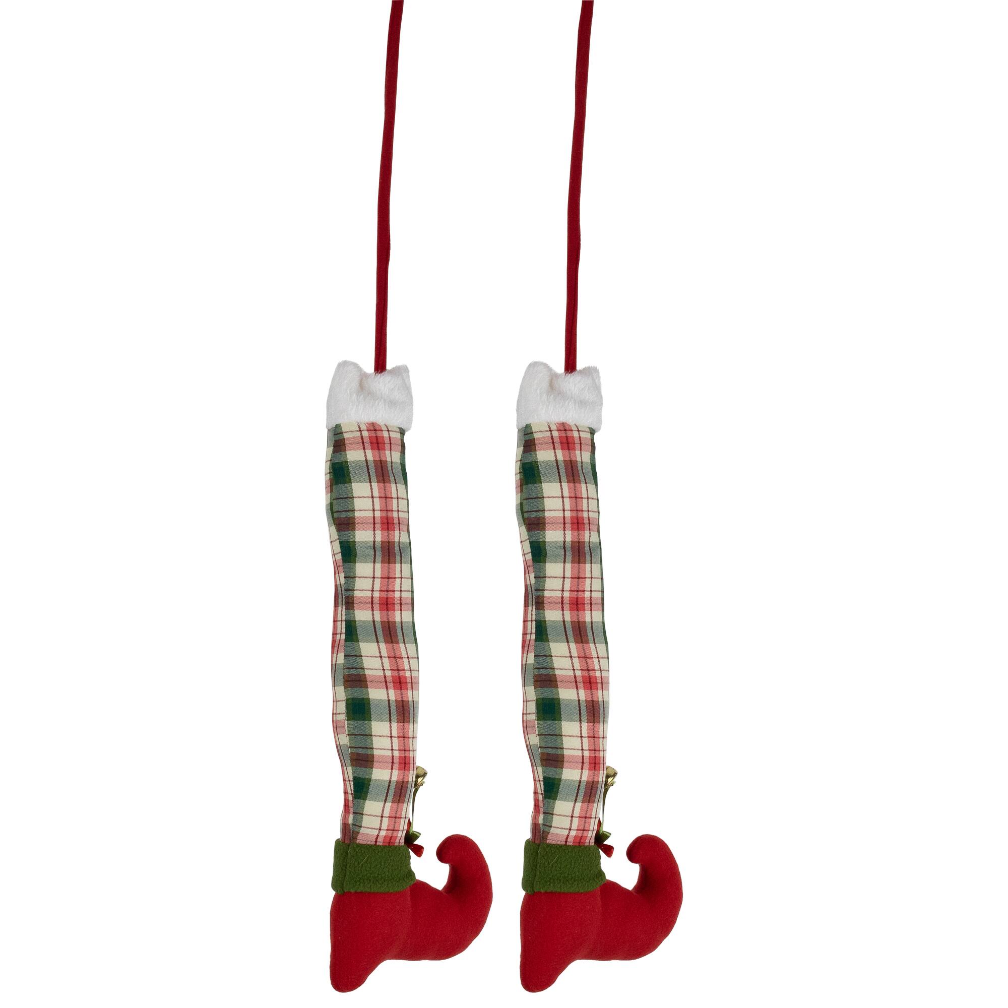 30" Red & Green Plaid Plush Elf Leg Picks, 2ct.