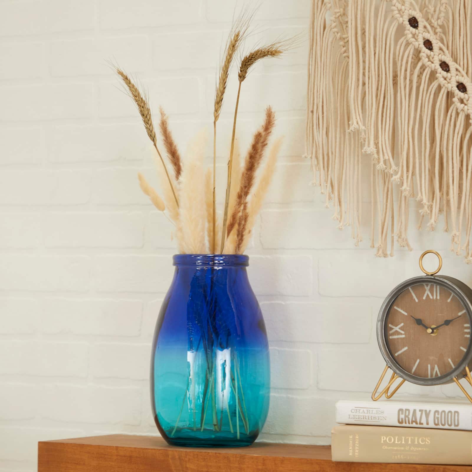 Blue Recycled Glass Handmade Spanish Vase with Ombre Effect 7" x 7" x 11"