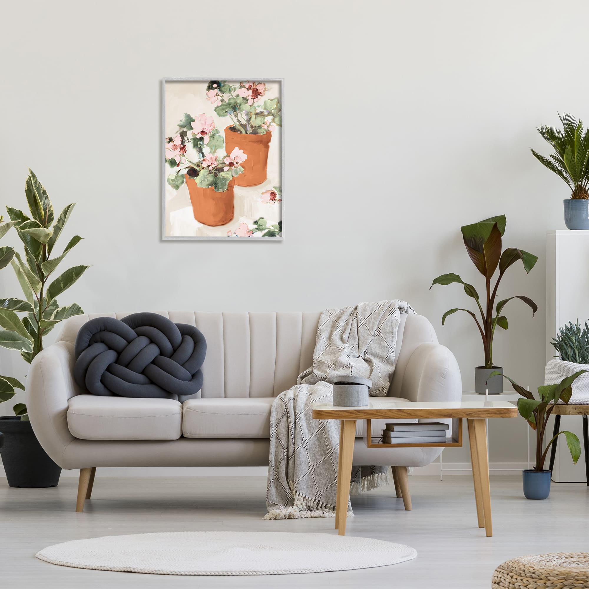 Stupell Industries Abstract Potted Flowers Soft Neutral Stair Still Life Framed Wall Art