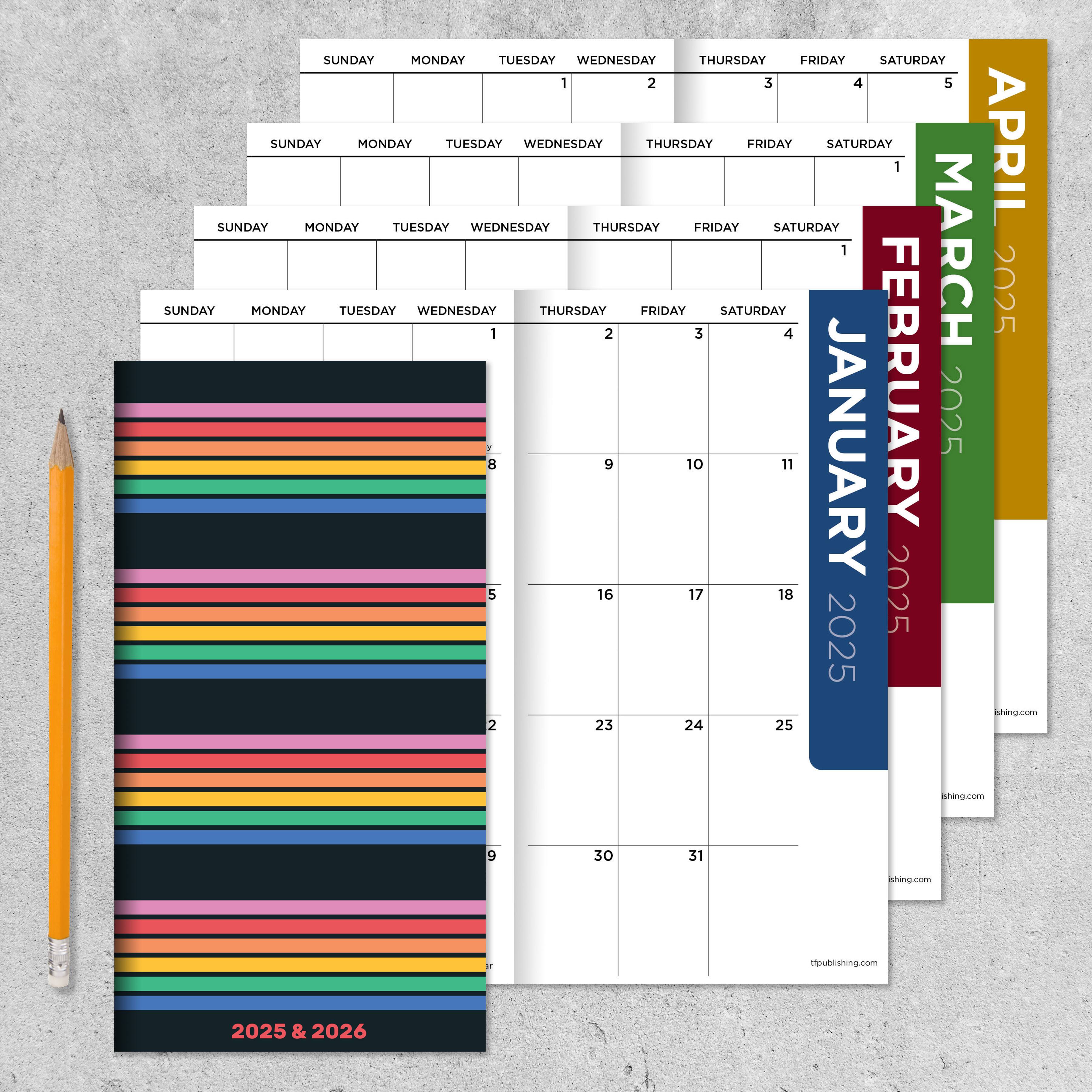 TF Publishing 2025-2026 Small Retro Stripe Monthly Pocket Planner