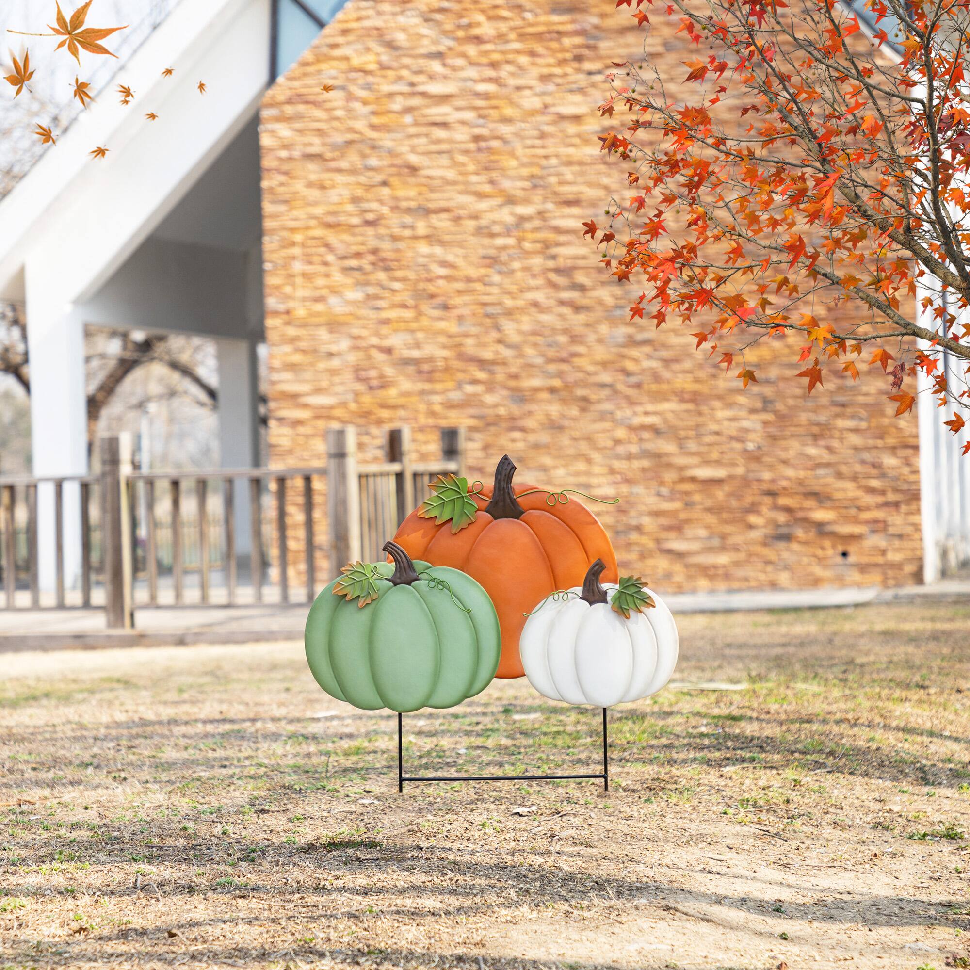 Glitzhome® 23.75" Fall Metal Stacked Pumpkin Yard Stake