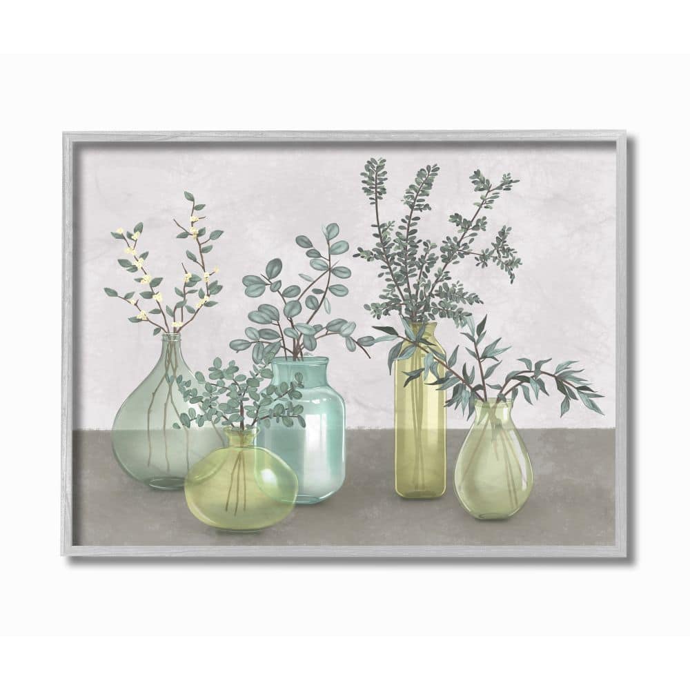 Stupell Industries Plants In Vases Neutral Grey Design Framed Wall Art