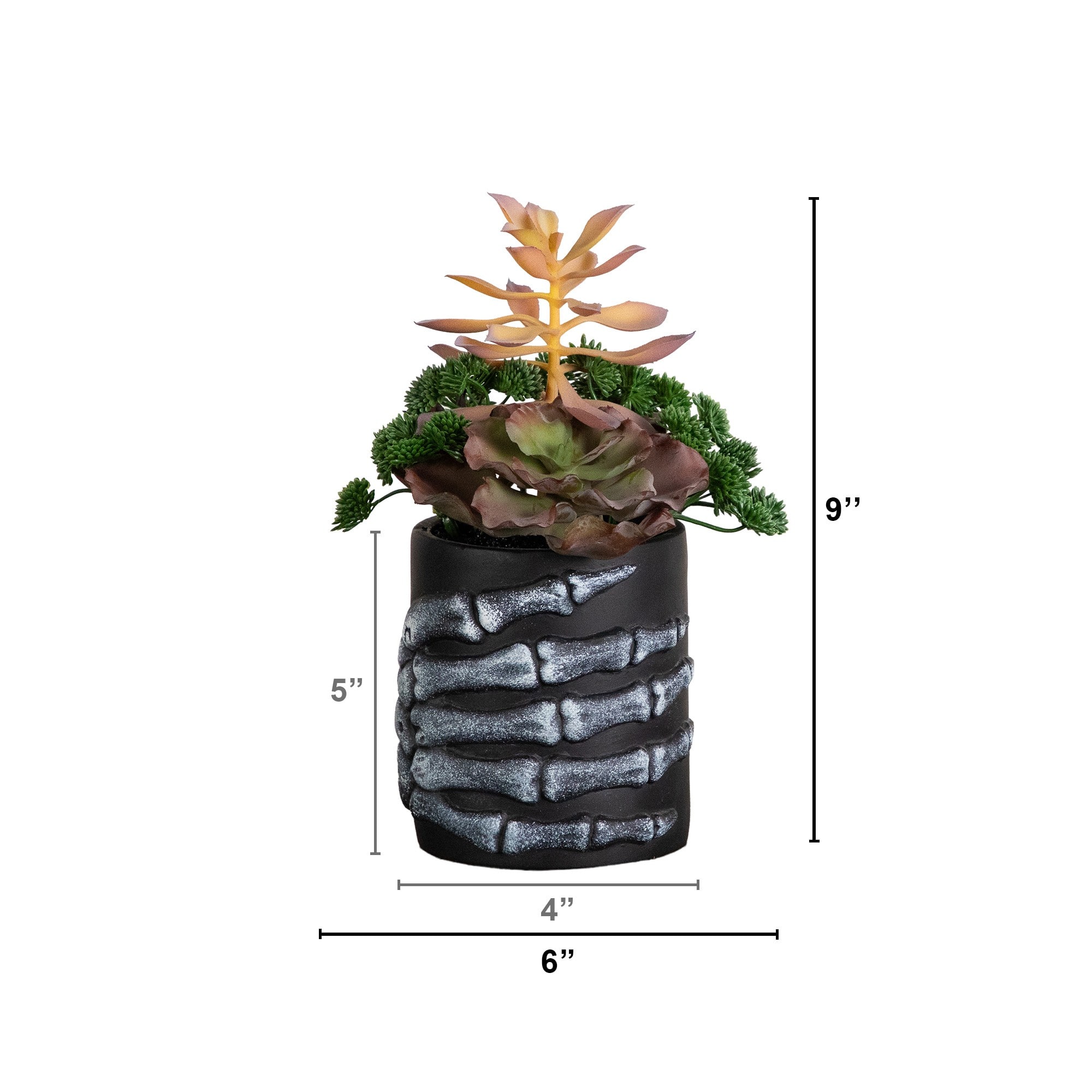 9" Artificial Halloween Succulent Garden in Skeleton Hand Planter