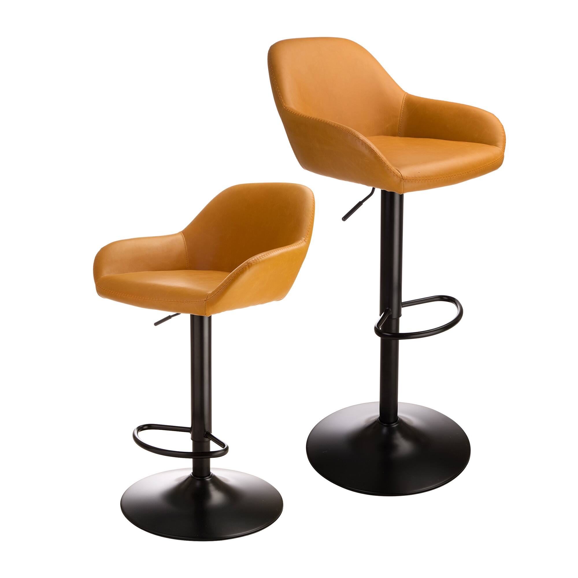 Glitzhome® Mid-Century Leatherette Gaslift Adjustable Swivel Bar Stool Set