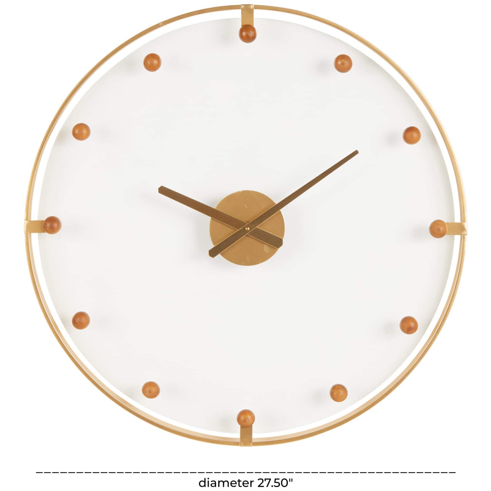 27.5" Gold Metal Decorative Wall Clock with Acrylic Face & Ball Accents