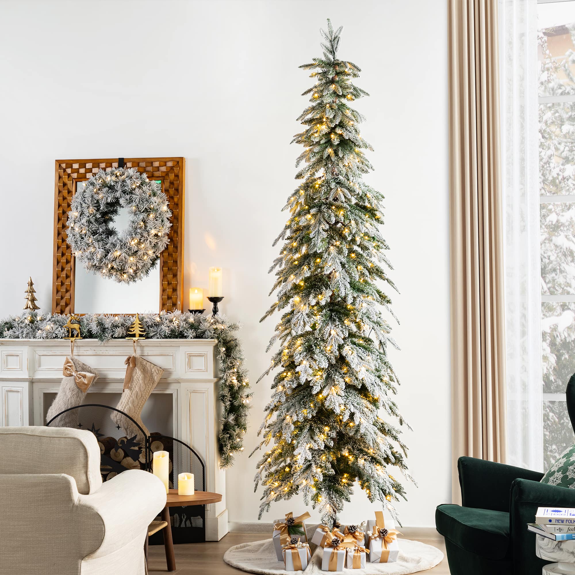 9ft. Pre-Lit Spruce Artificial Christmas Tree, Warm White LED Lights