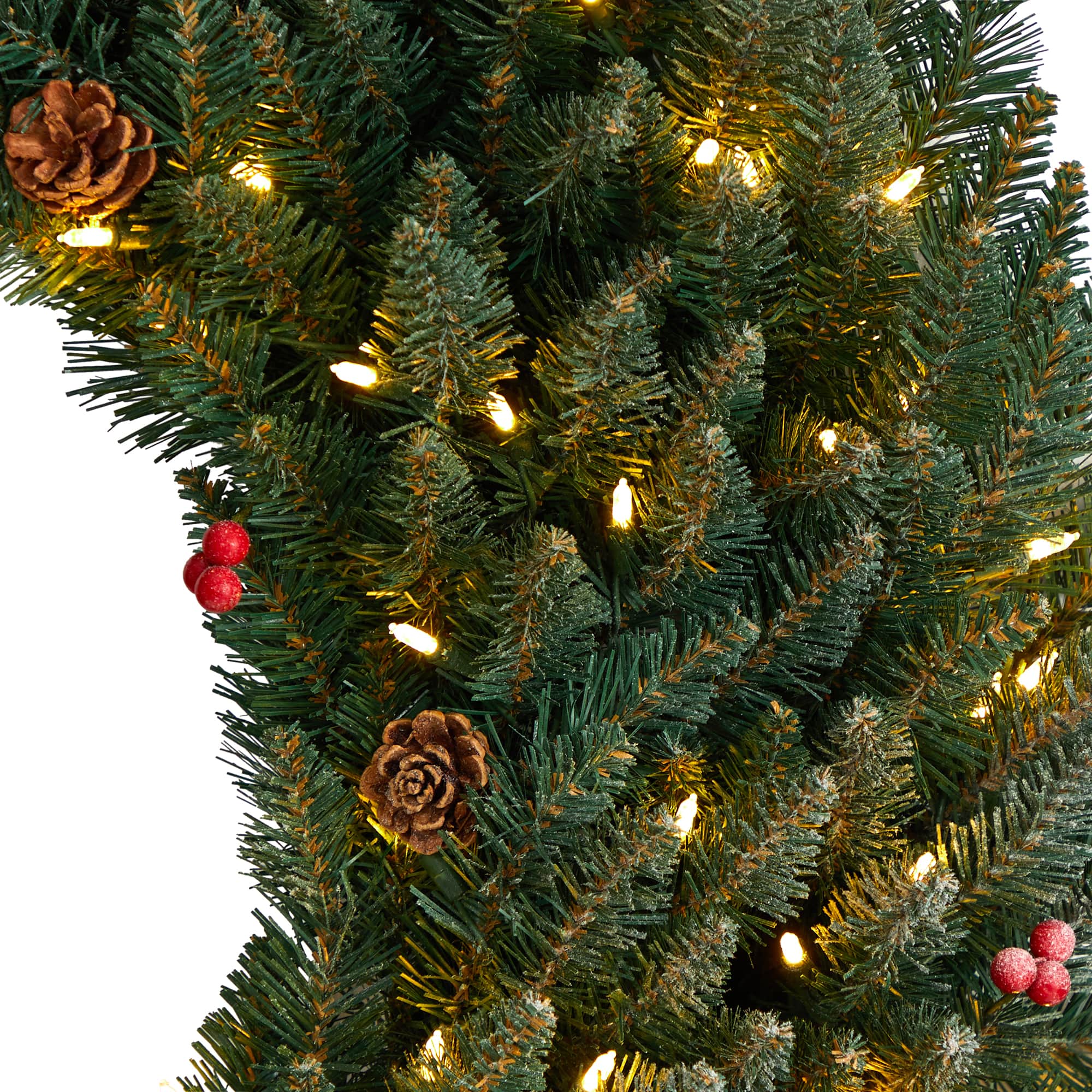 4ft. Clear LED Lights Flocked Artificial Christmas Wreath With Pinecones & Berries