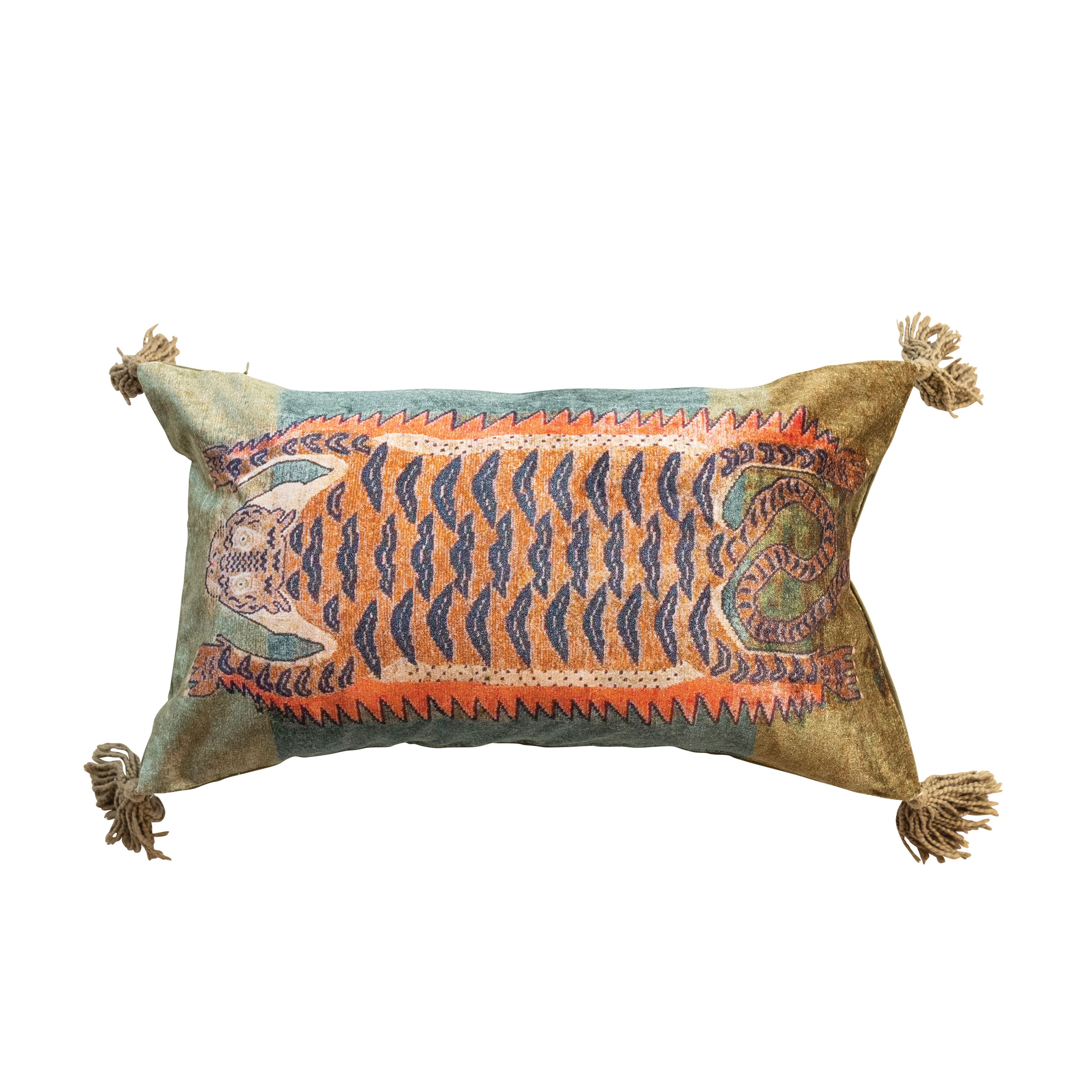 Hello Honey® 24" Multicolor Tiger Cotton Velvet Lumbar Pillow with Tassels