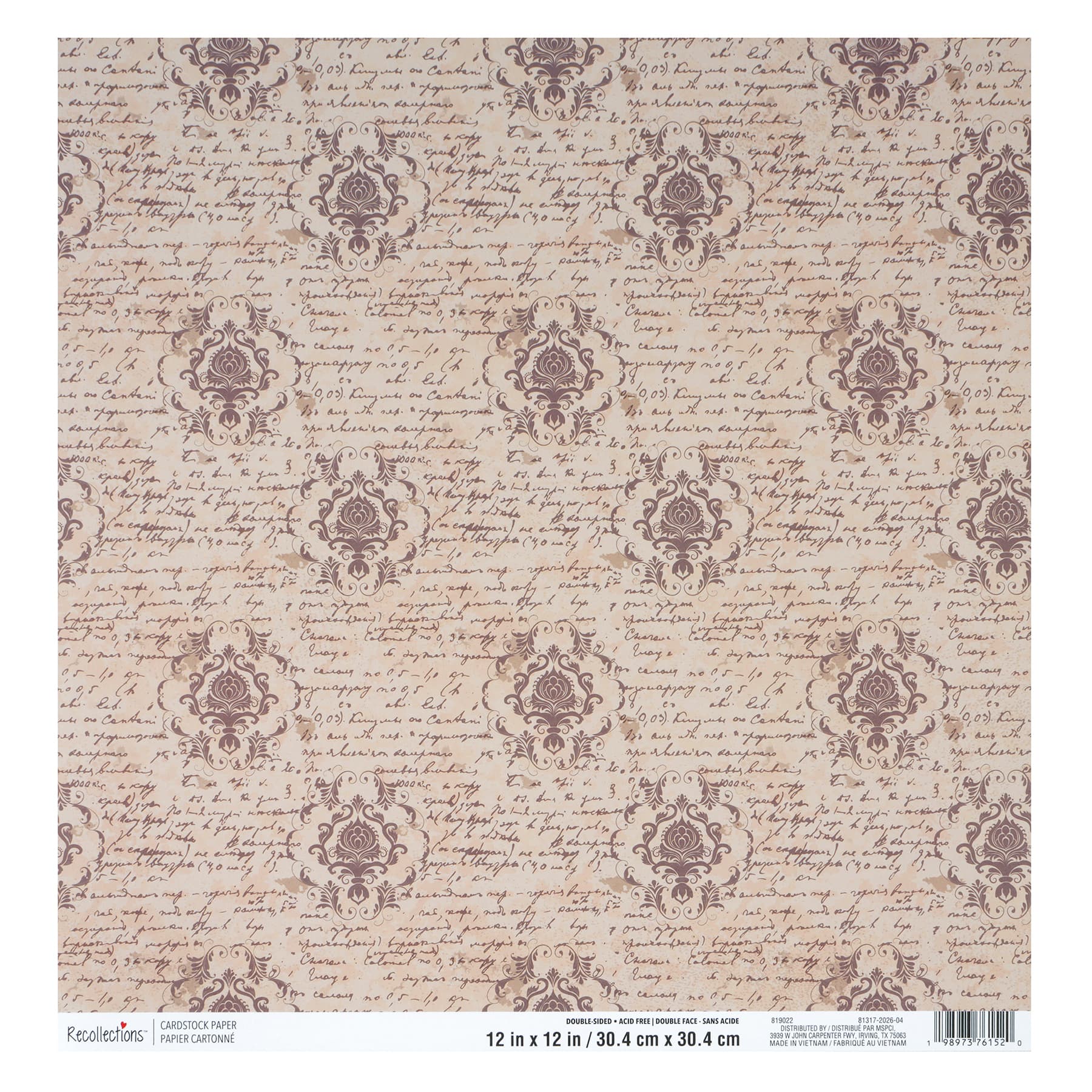 12" x 12" Vintage Script Double-Sided Cardstock Paper by Recollections™