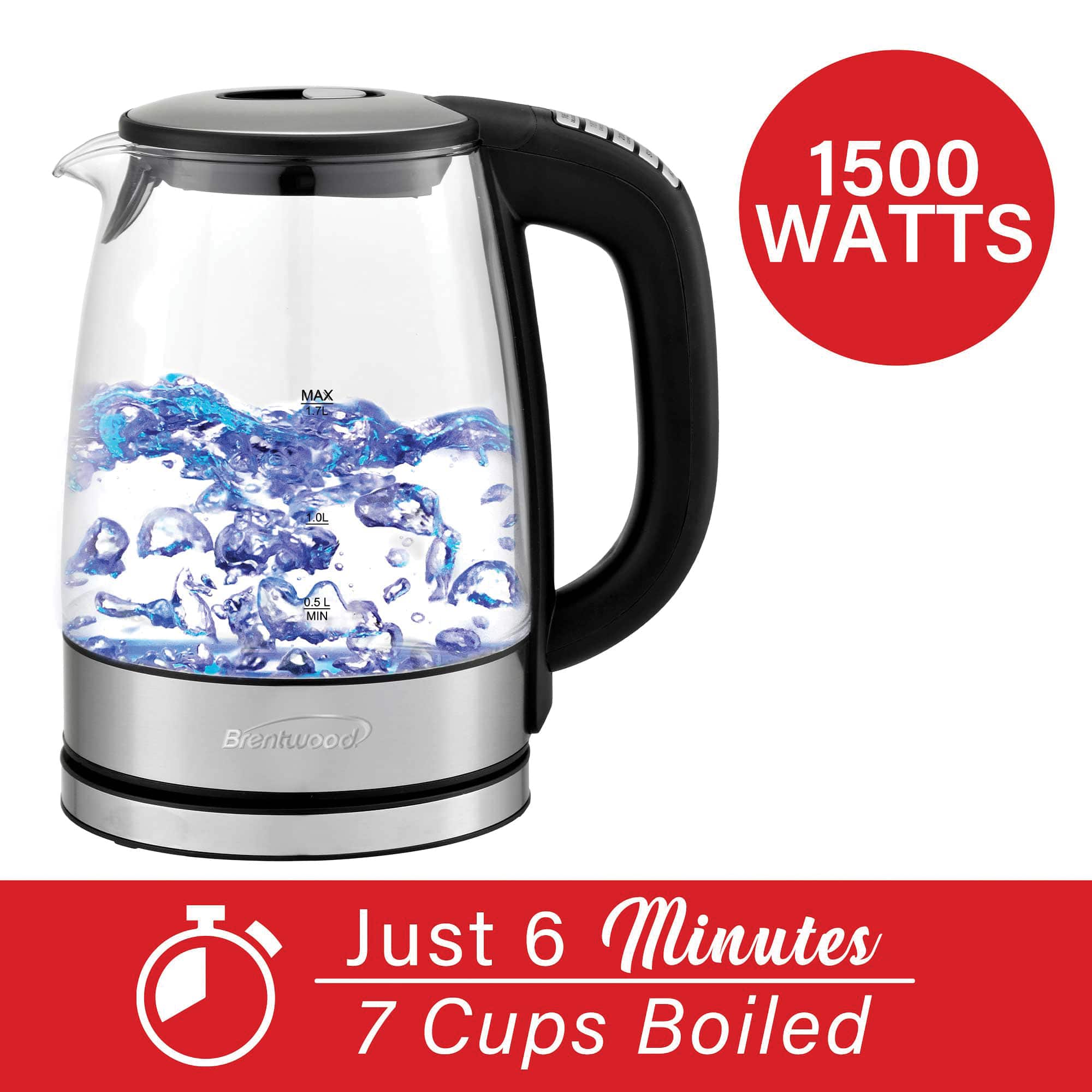 Brentwood 1.79qt. Cordless Digital Glass Electric Kettle with 6 Precise Temperature Presets and Swivel Base