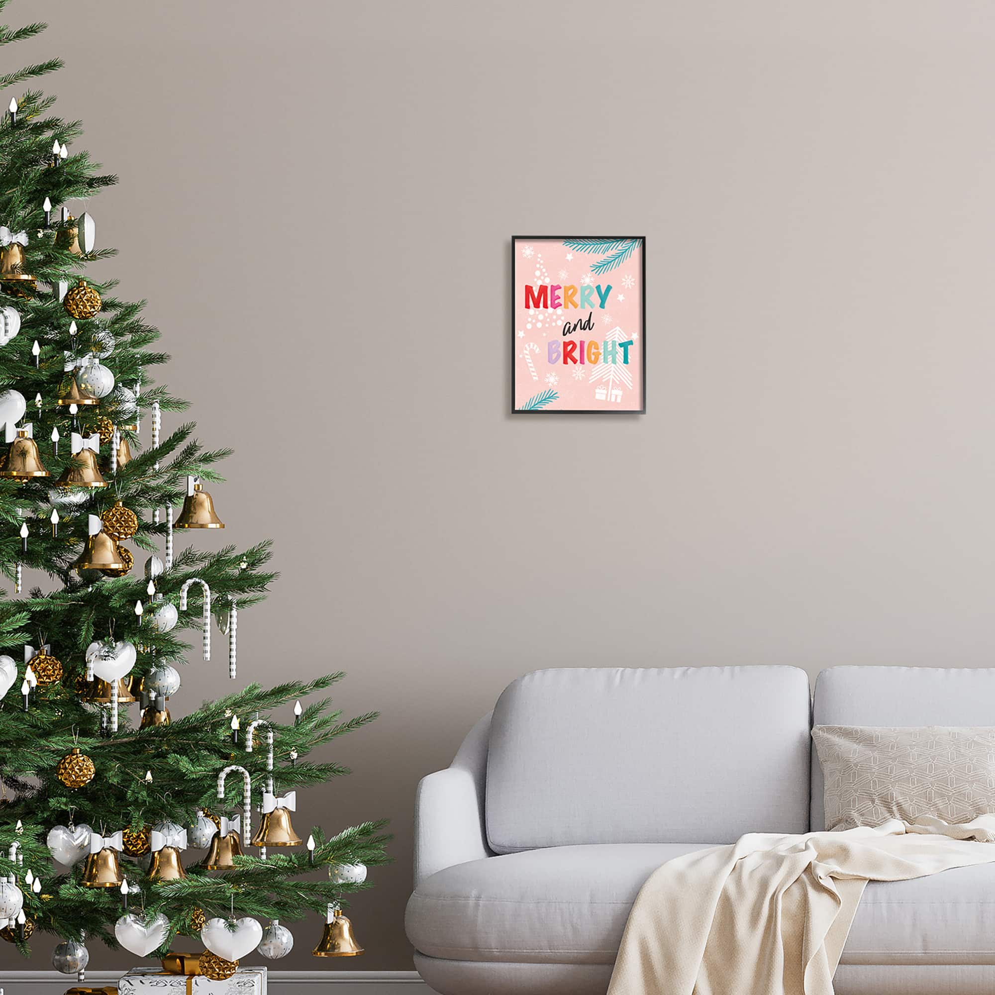 Stupell Industries Merry & Bright Pastel Phrase Framed Giclee Art