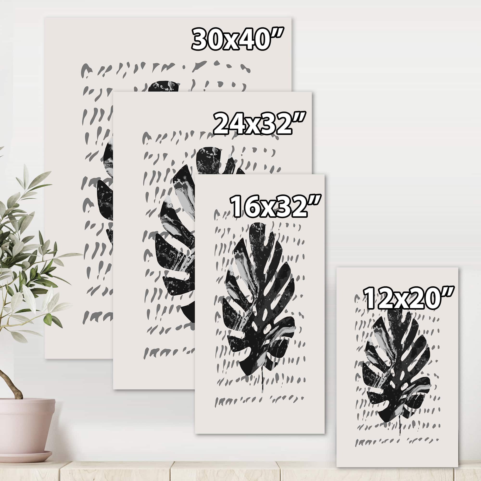 Designart - Minimal Tropical Palm Leaf On Grunge Texture - Tropical Canvas Wall Art Print