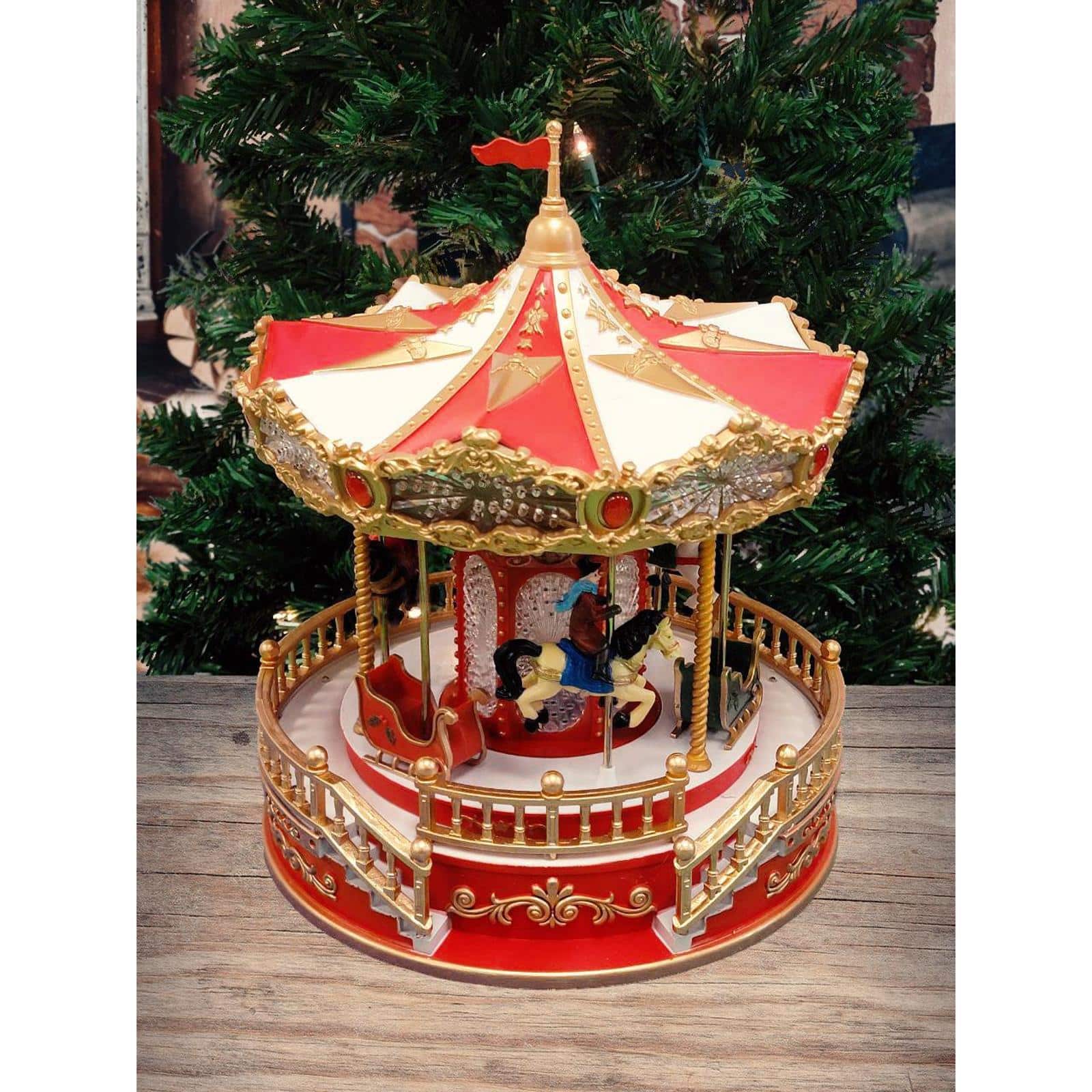 Wizardi 20" Christmas Village Carousel Decoration