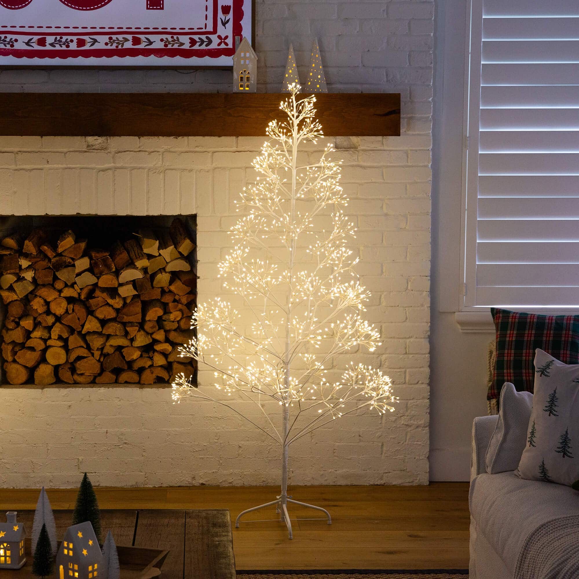 6ft. Pre-Lit Artificial White Starburst Tree, Fairy Warm White LED Lights
