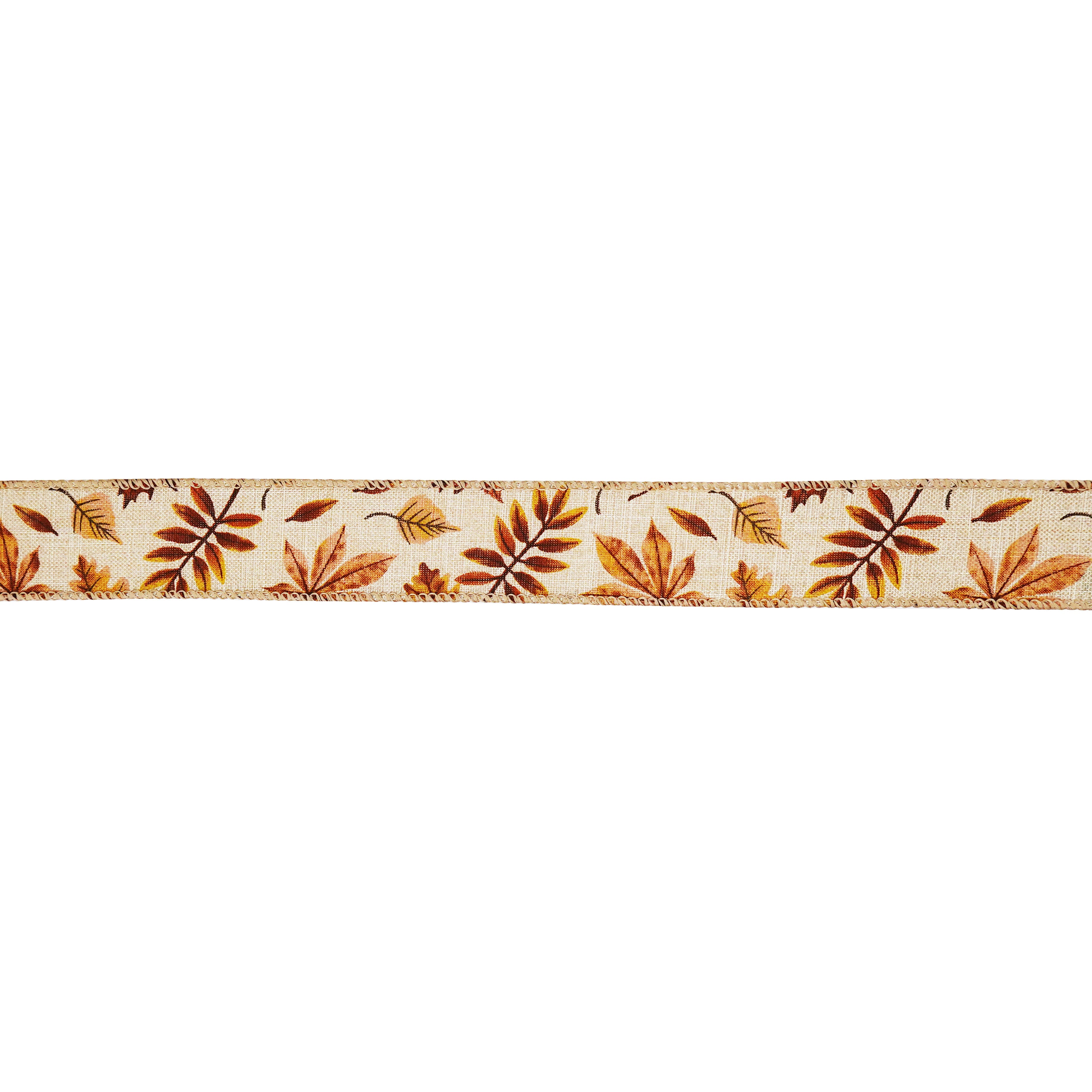 1.5" x 10yd. Fall Leaves Wired Faux Linen Ribbon by Celebrate It®