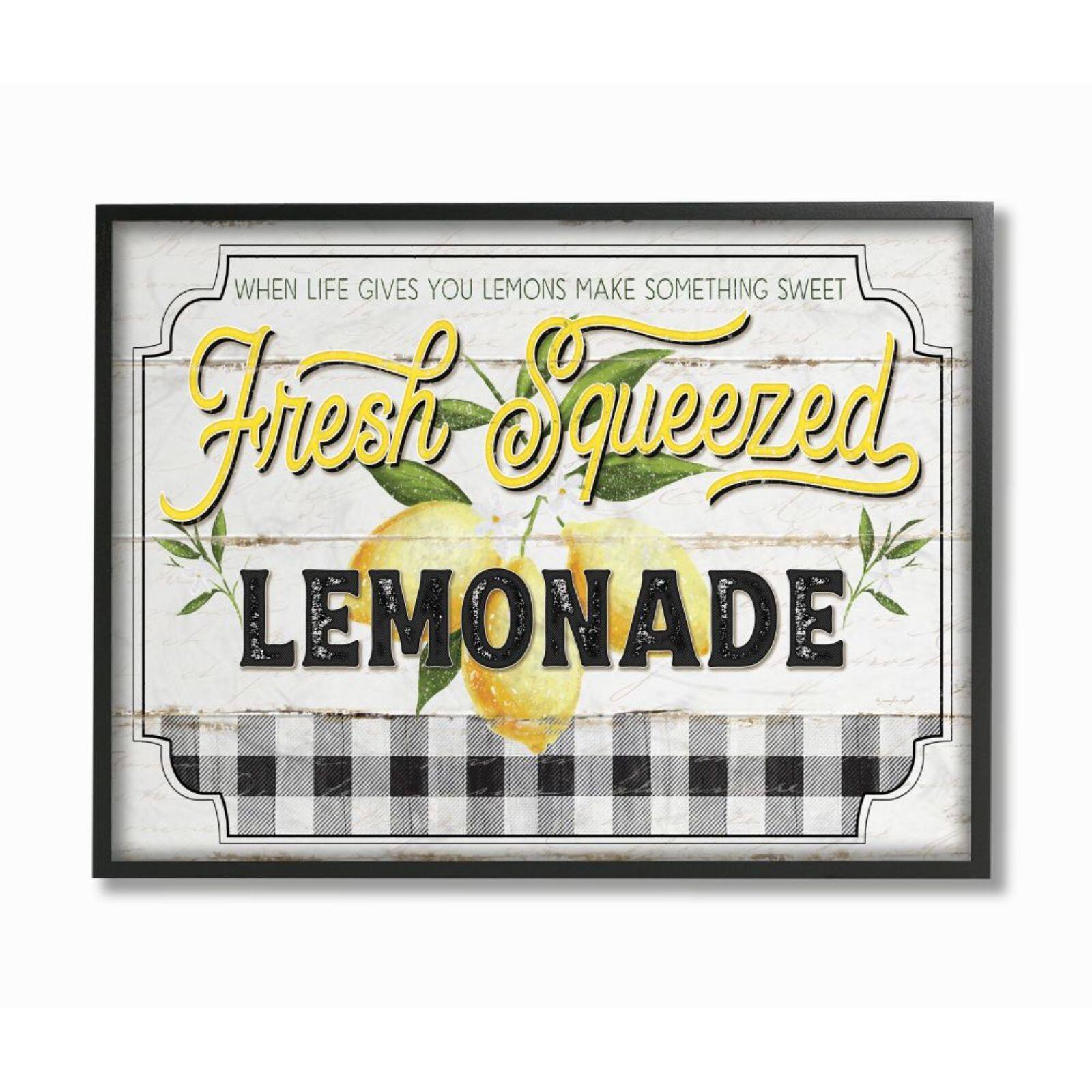 Stupell Industries White, Black, & Yellow Rustic Fresh Squeezed Lemonade Black Framed Wall Art