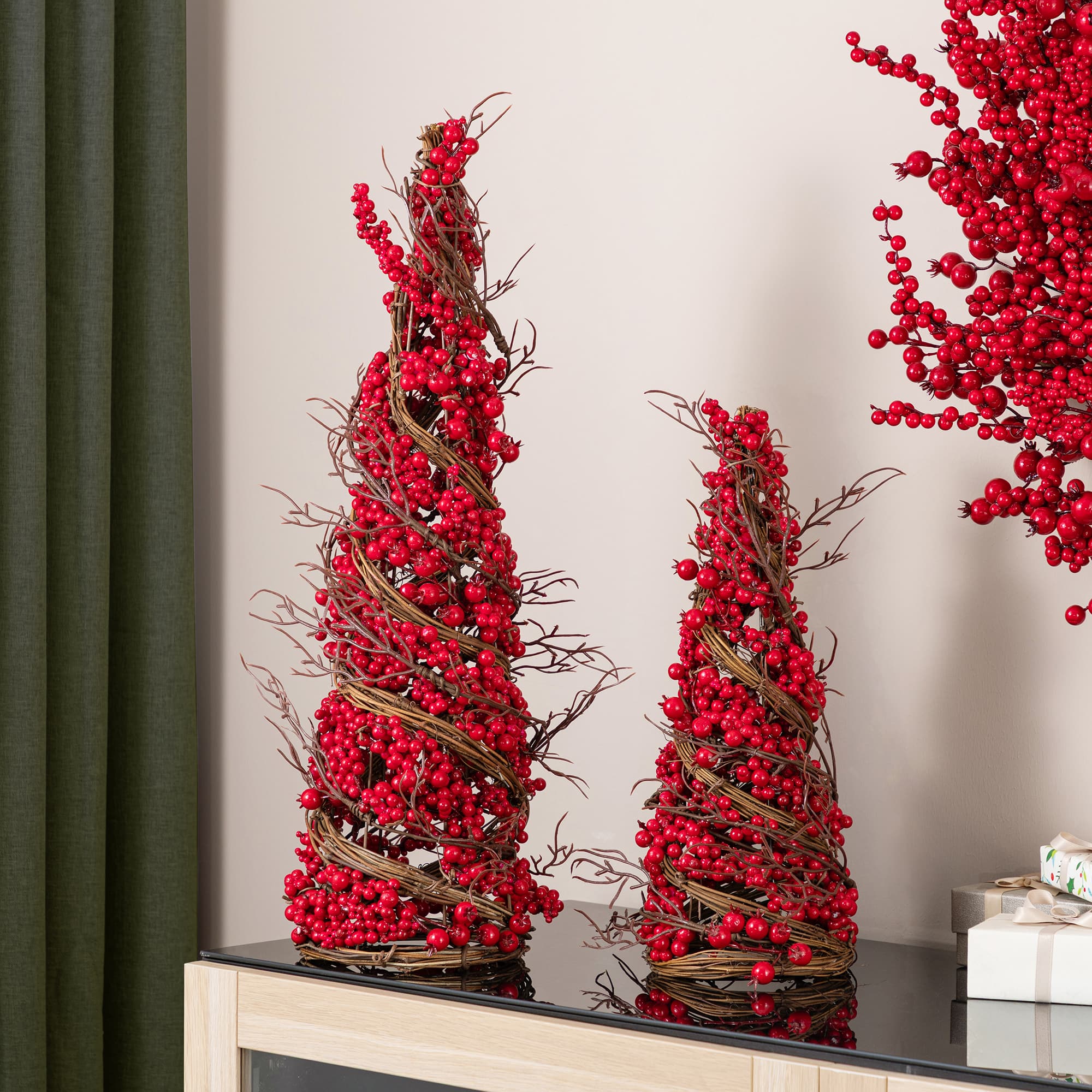 Glitzhome® Set of 2 24"/16" Christmas Red Berry Rattan Table Tree
