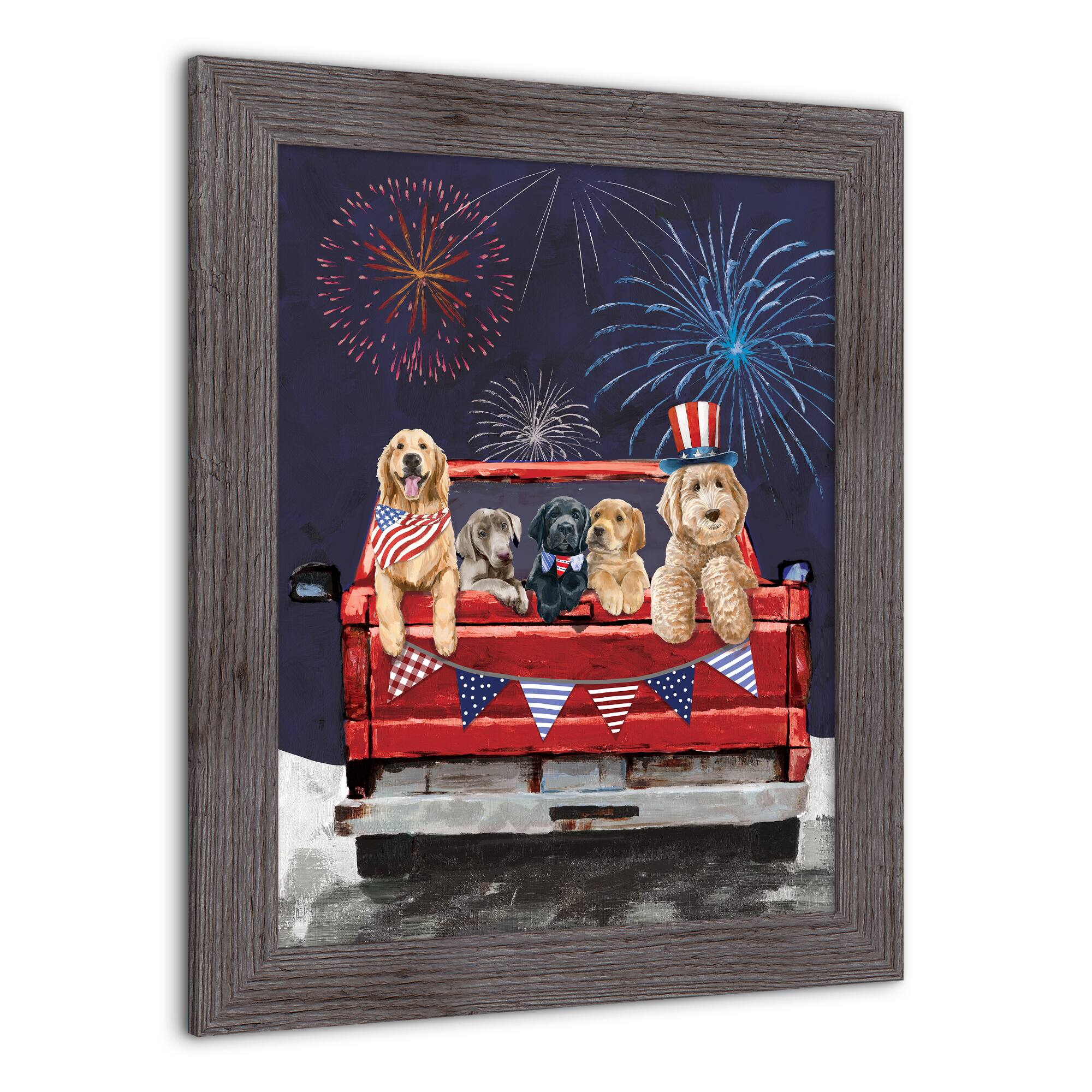 Patriotic Truck Pups Western Framed Print