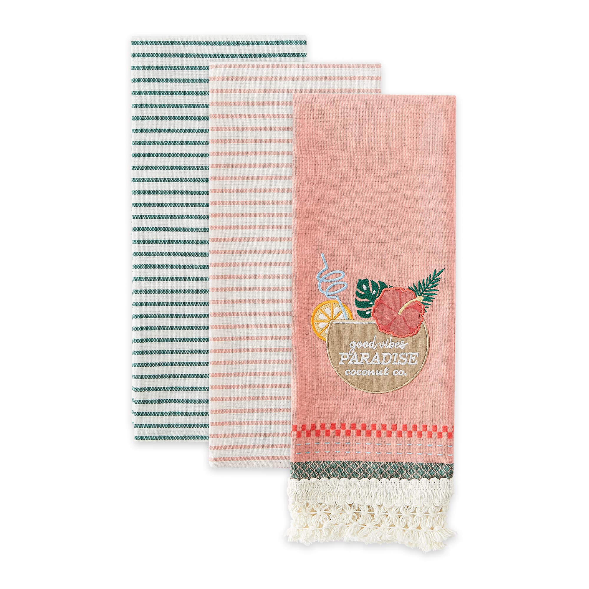 Paradise Coconut Drink Embellished Dishtowel (Set of 3)