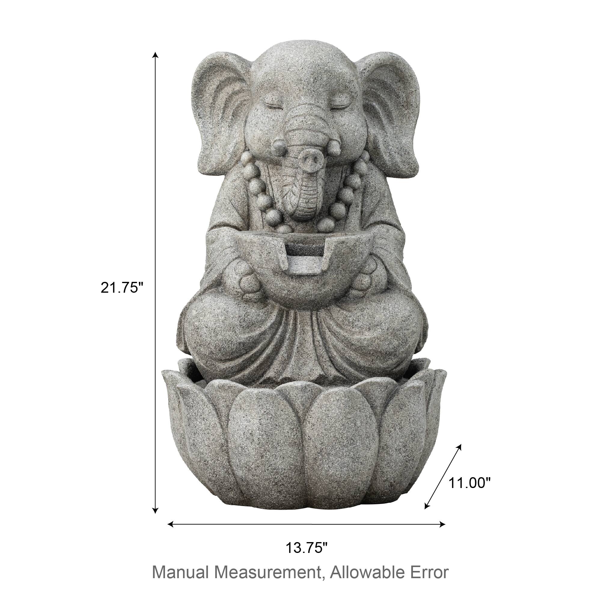 Glitzhome® 21.75" Zen-Style LED 2-Tier Elephant Outdoor Fountain