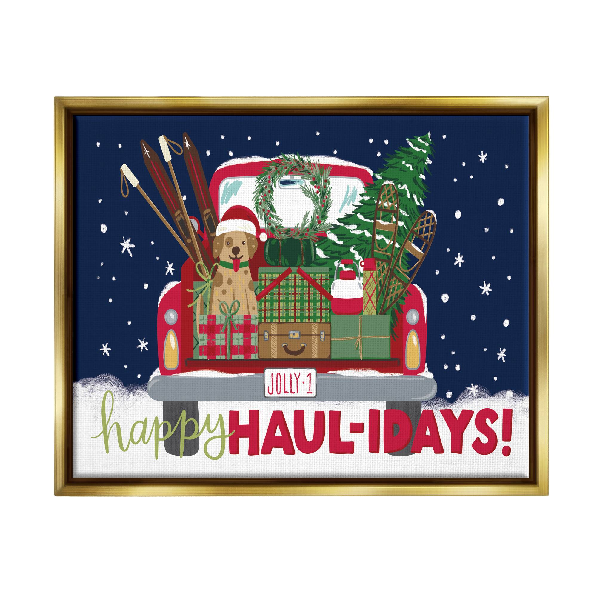 Stupell Industries Happy Haul-idays Christmas Gift Truck Framed Floater Canvas Wall Art