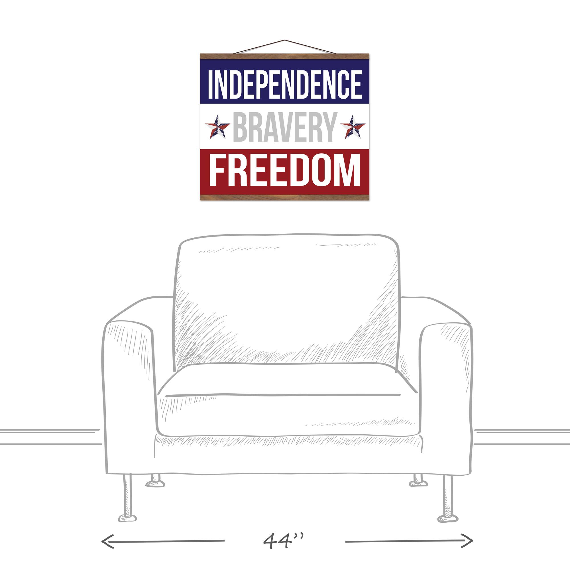 20" Red, White & Blue Independence Bravery Freedom Teak Hanging Canvas