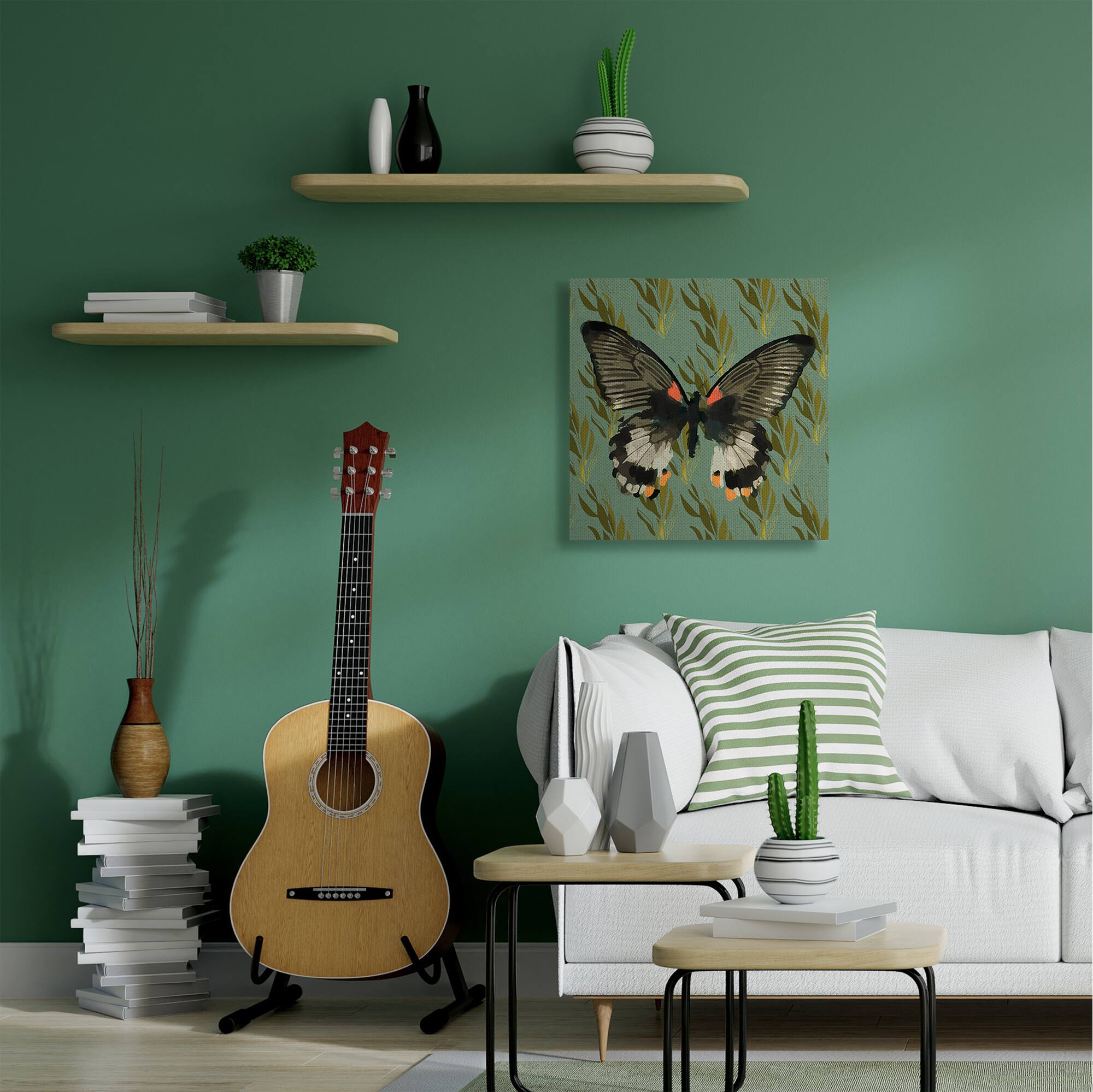 Stupell Industries Butterfly On Gold Pattern Abstract Design Canvas Wall Art
