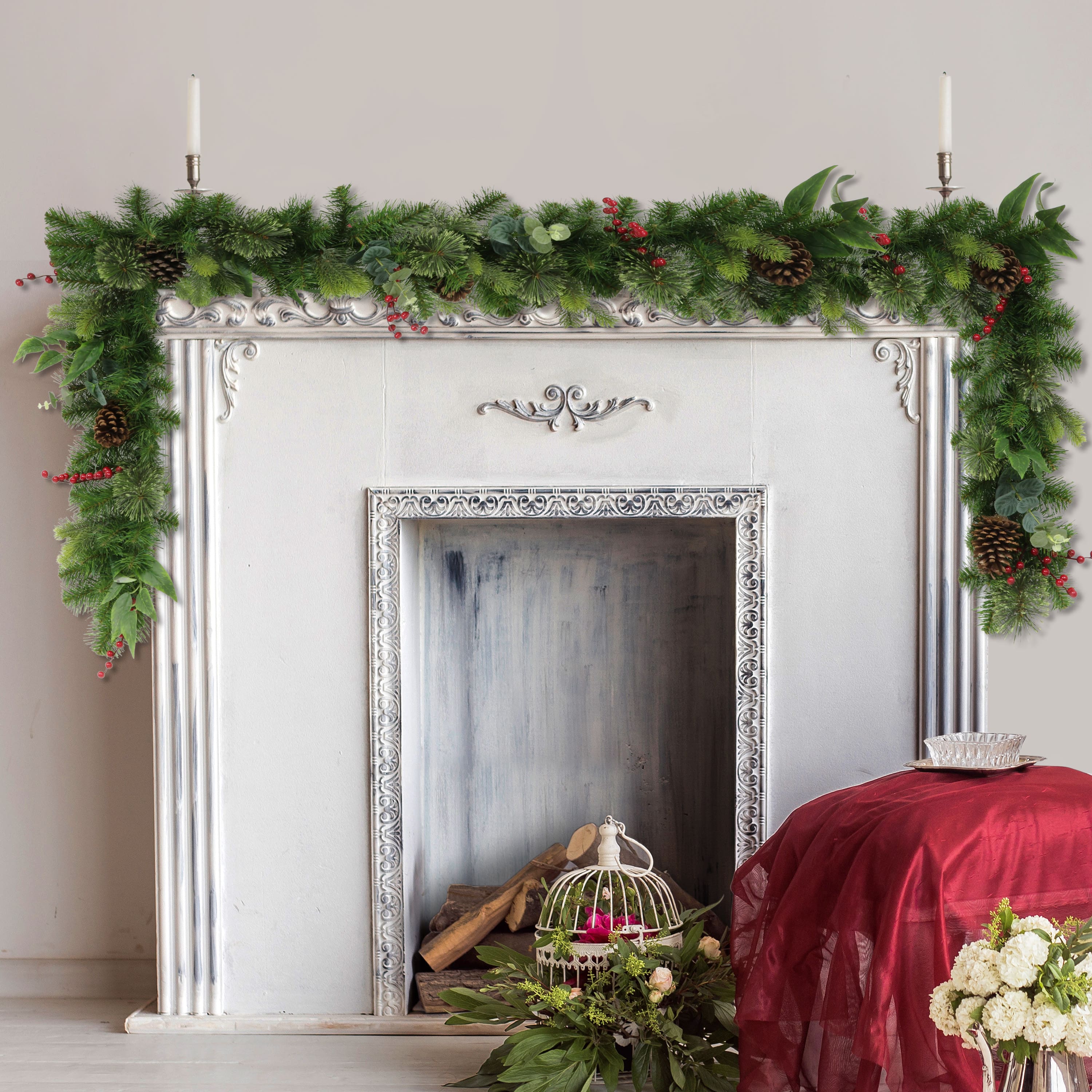 9ft. Pinecones & Red Berries Garland