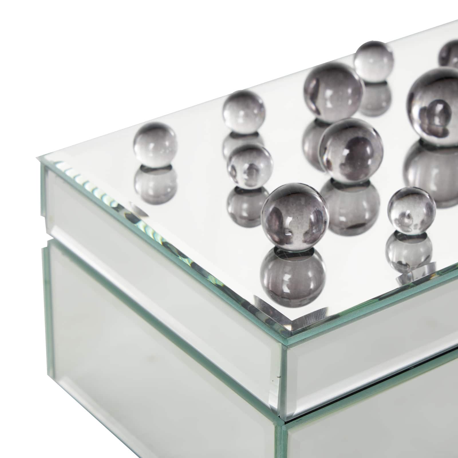 8.25" x 5" x 4.5" Silver Glass Mirrored Decorative Jewelry Box with Black Bubble Textured Balls