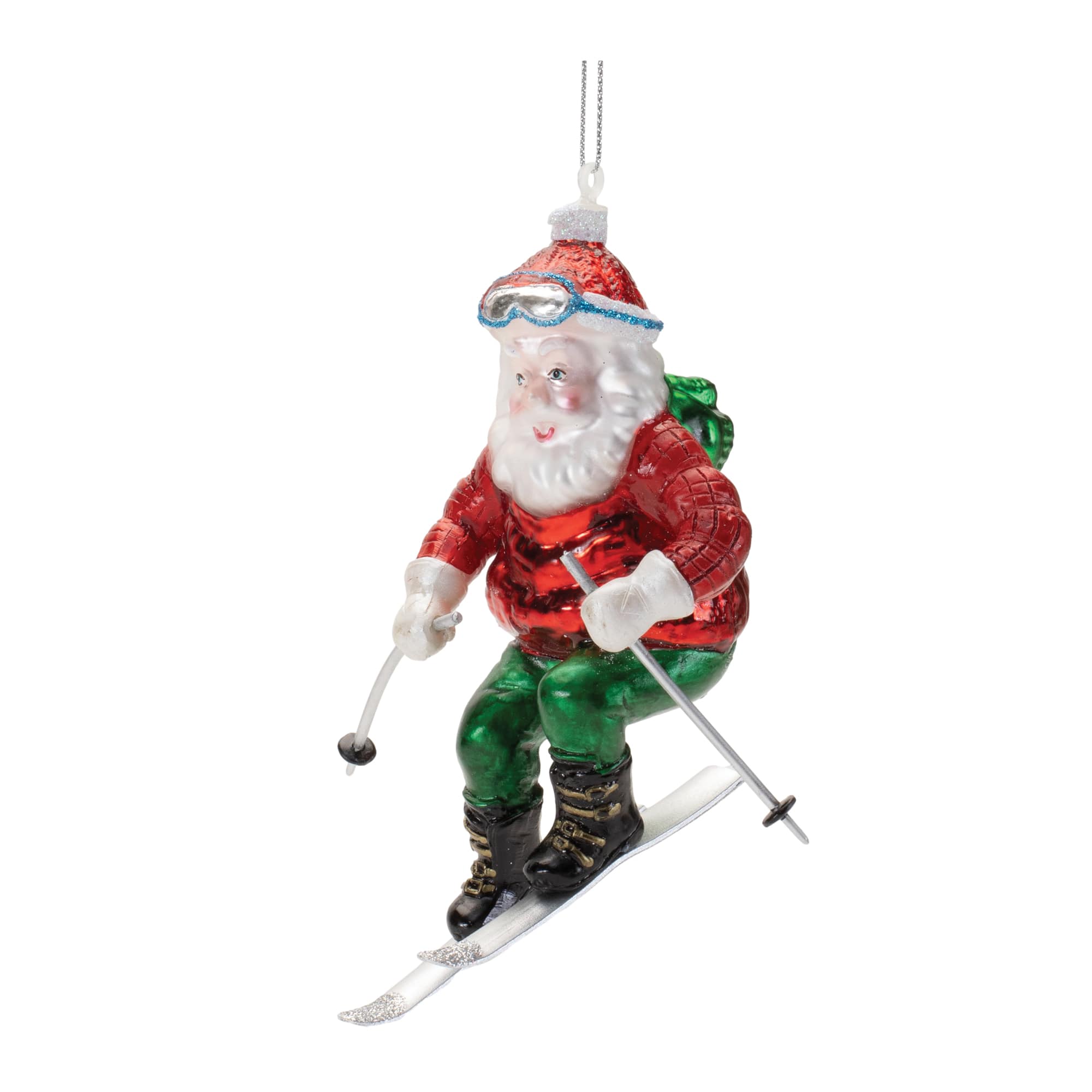4.5" Glass Skiing Santa Ornaments, 6ct.