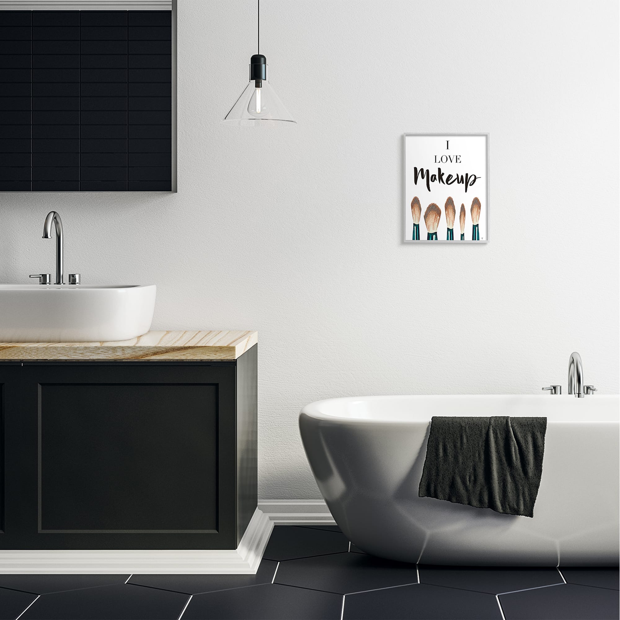Stupell Industries I Love Makeup Expression Glam Cosmetic Brushes in Gray Frame Wall Art