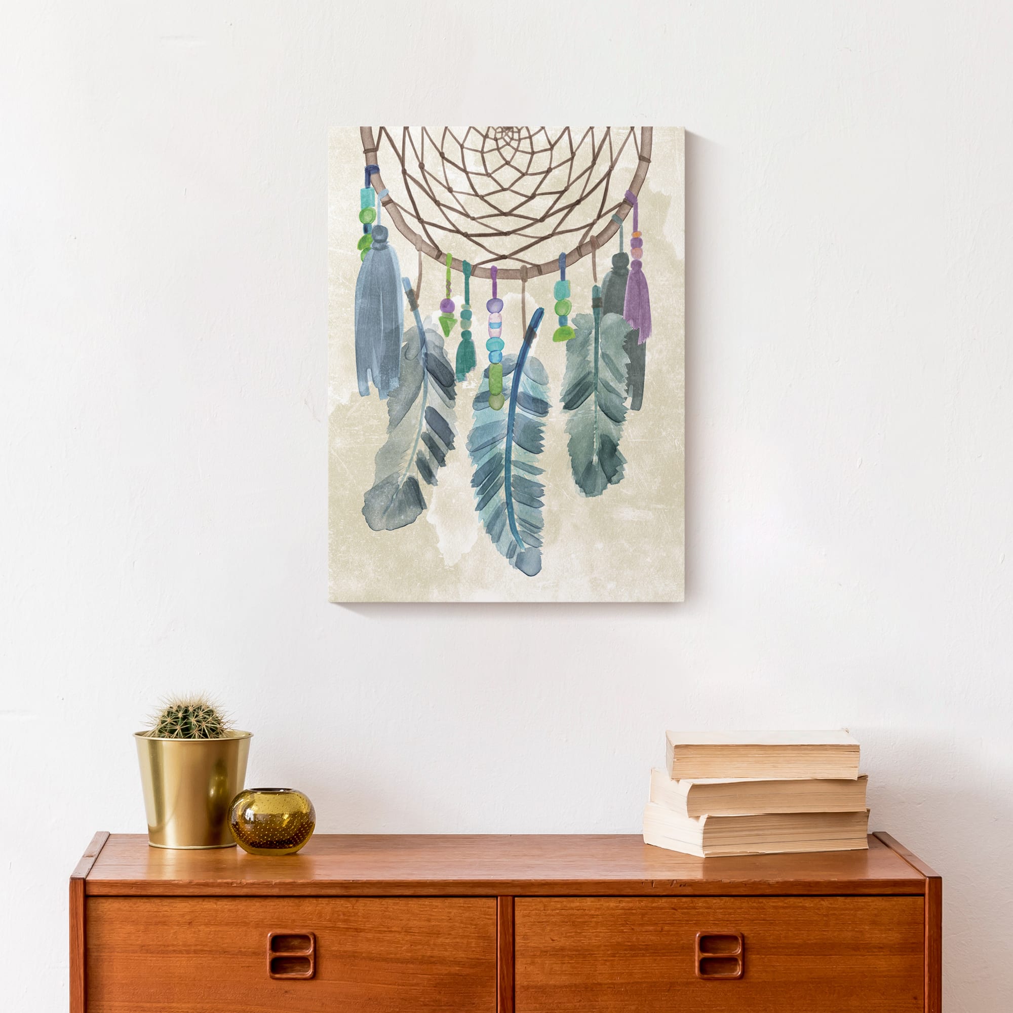 Blue Feather Dreamcatcher 12" x 16" Canvas Wall Art