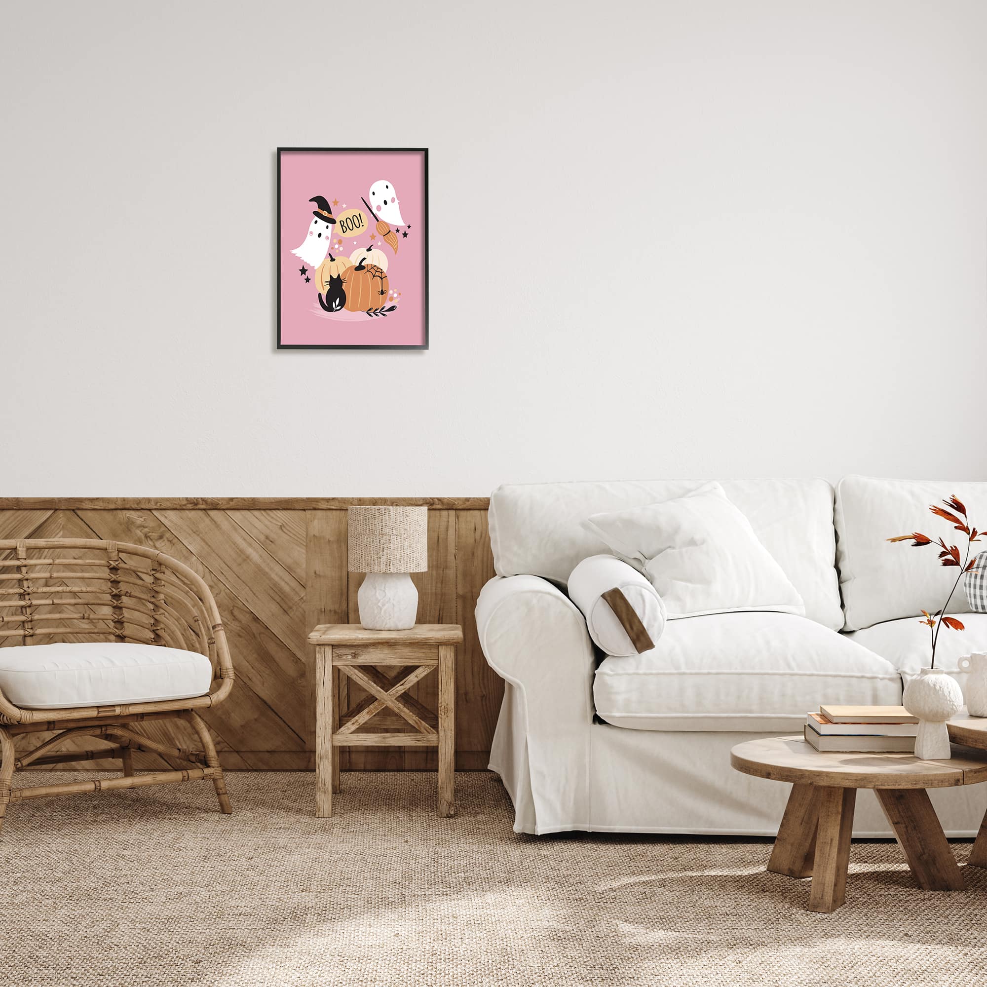 Stupell Industries Pink Boo Halloween Ghosts Framed Giclee Art