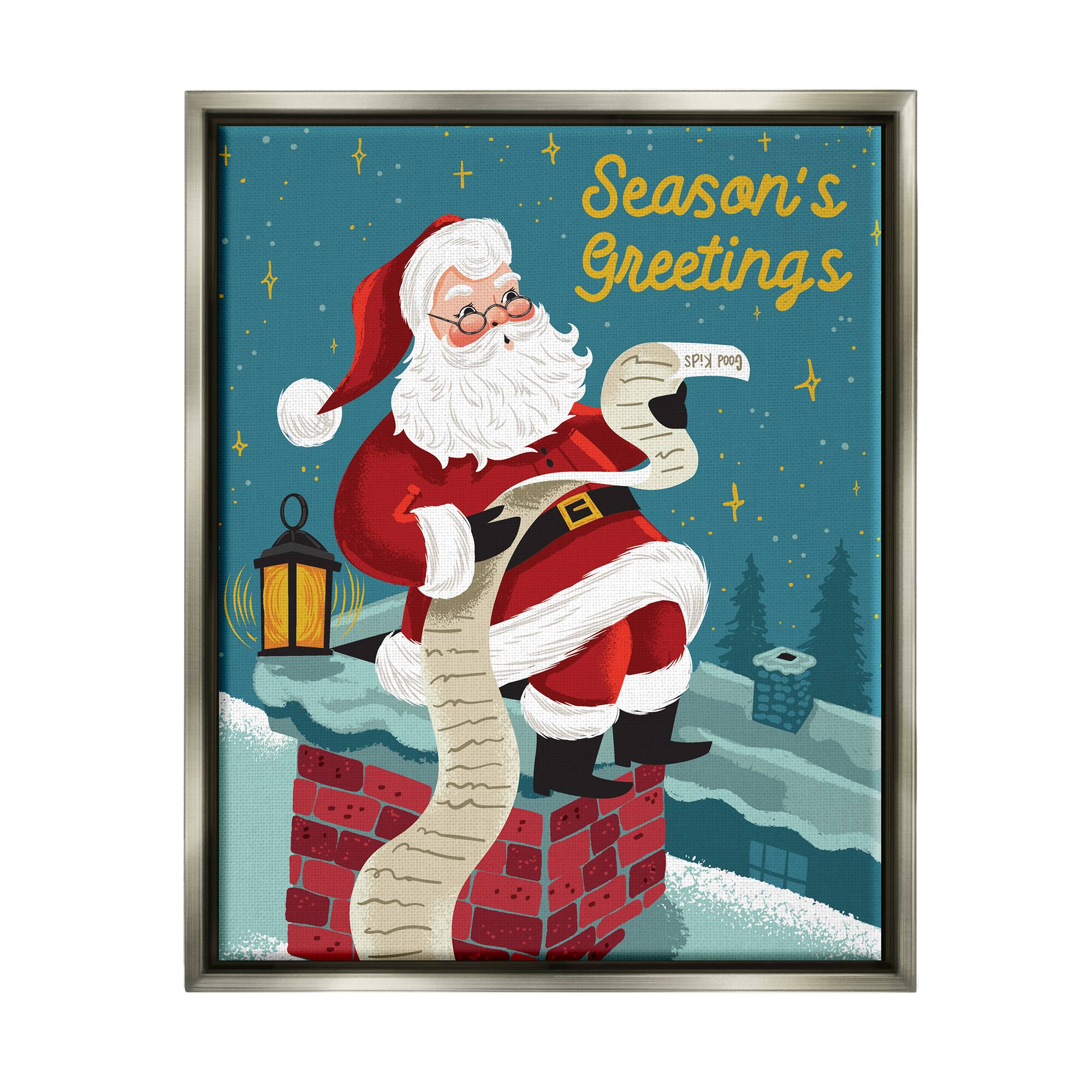 Stupell Industries Season's Greetings Santa's List Chimney Framed Floater Canvas Wall Art